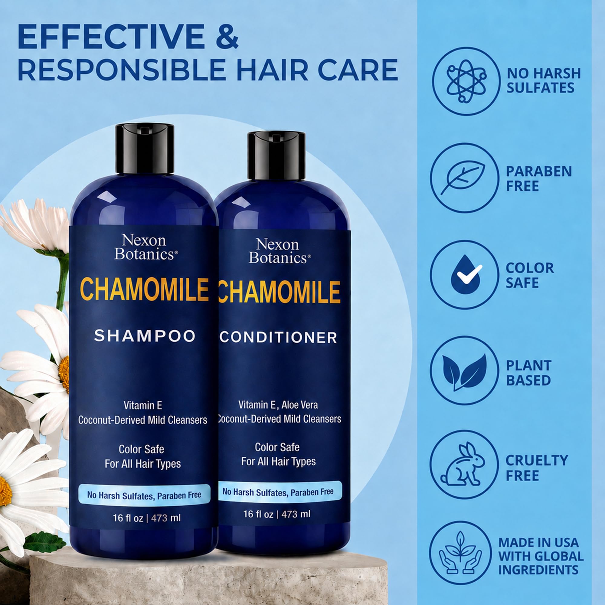 Nexon Botanics Chamomile Shampoo & Conditioner Set, Gentle Clarifying Hair Care