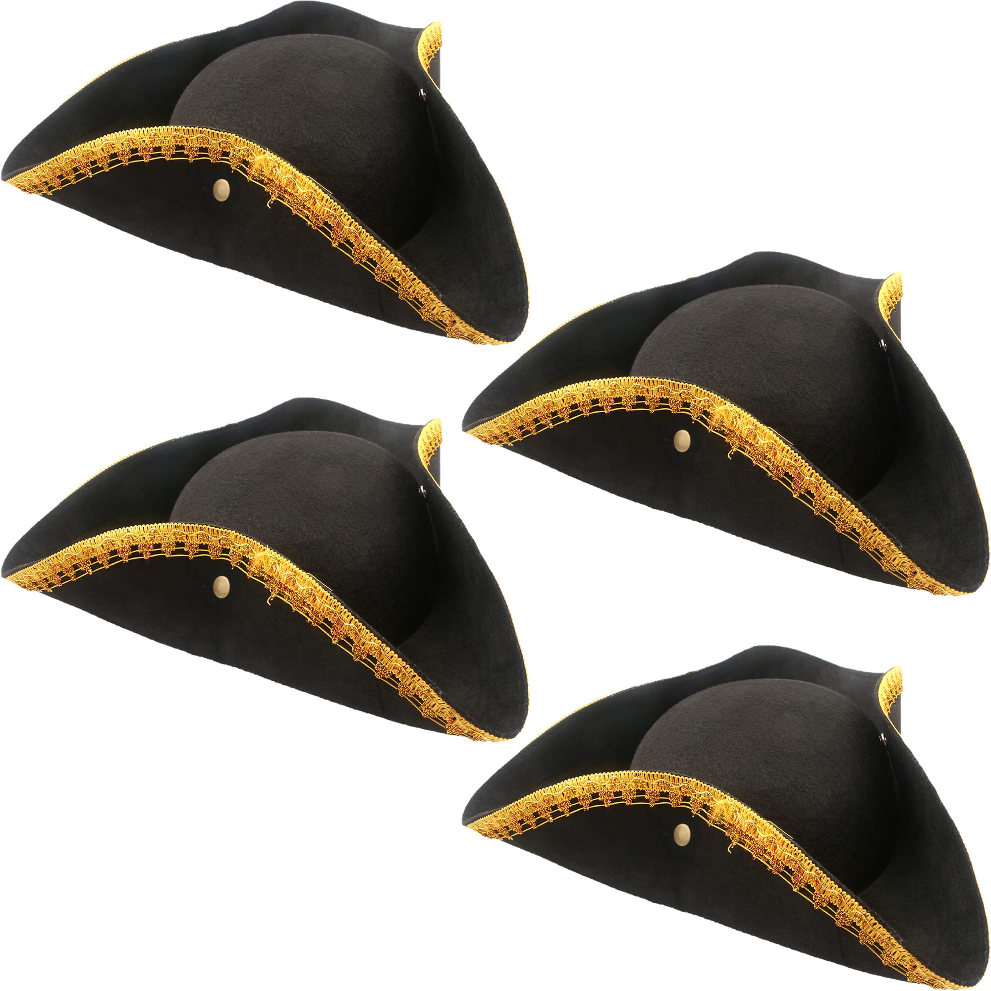 SGBETTER 4 Pack Pirate Tricorn Hats Black Colonial Tricorn Hat Revolutionary Tri-Corner Hat for Halloween Pirate Cosplay Costume Accessories