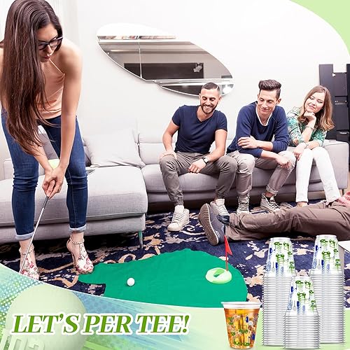Miniatura 6 de 100 unidades de suministros para fiestas de pelotas de golf Masters a granel, vasos de plástico transparente de 12 onzas, desechables, Let's Par-tee
