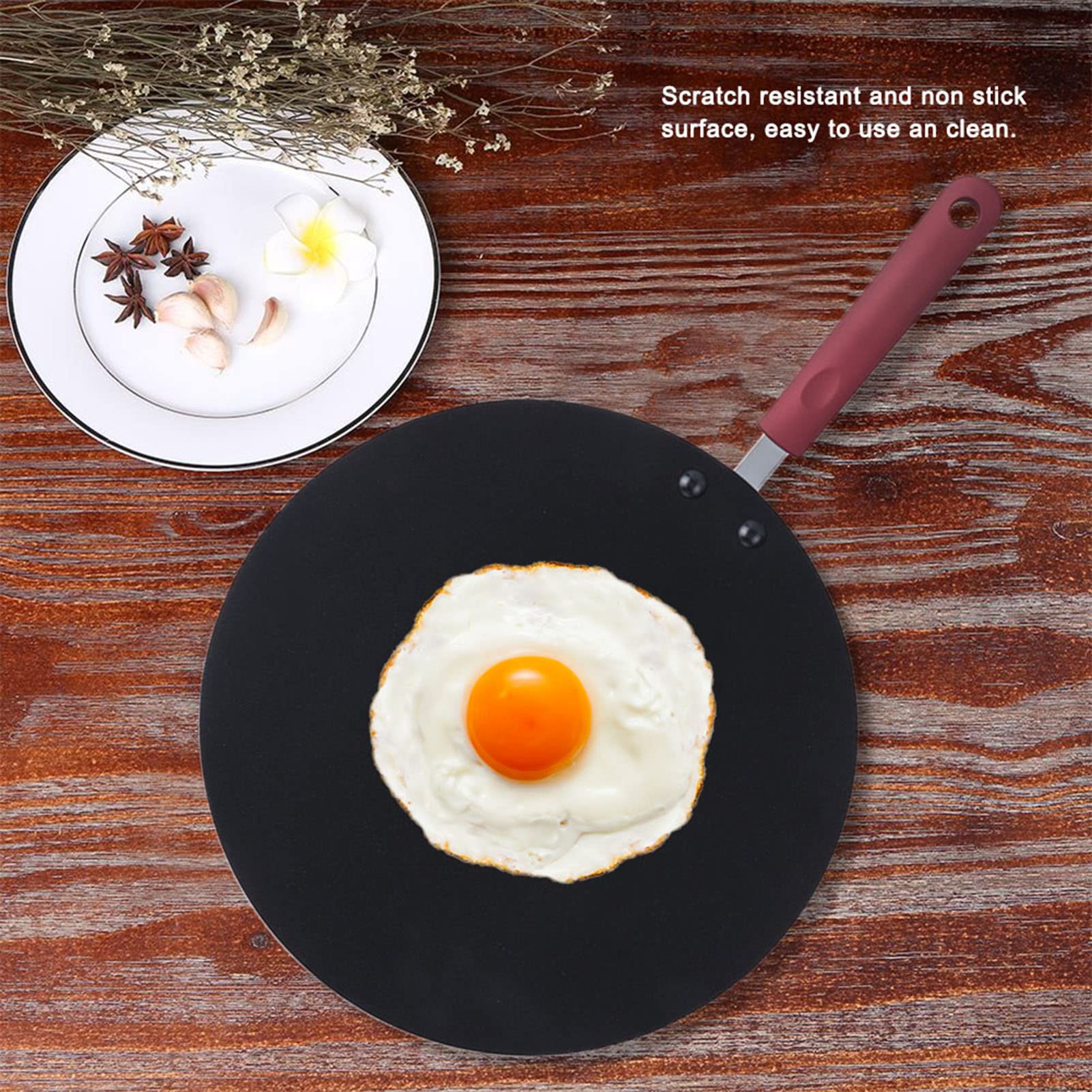 Sartén para panqueques Crepera Redonda de Aluminio Sartén Antiadherente con Mango antiescarcha Sartén para Tocino Sartén para Tortillas Sartén Plana sin Borde Elevado