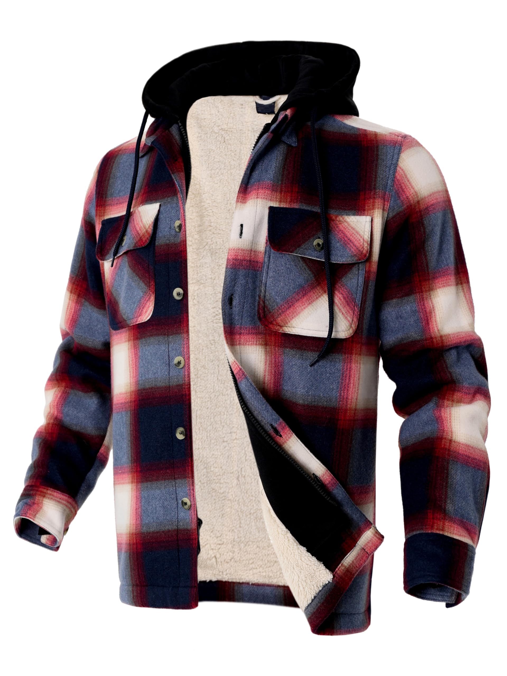 Gary Com Heavy Thick Flannel Plaid Jacket Sherpa Fleece Lined Hoodies for Men Zip Up Winter Warm Coat Zipper Sweatshirt