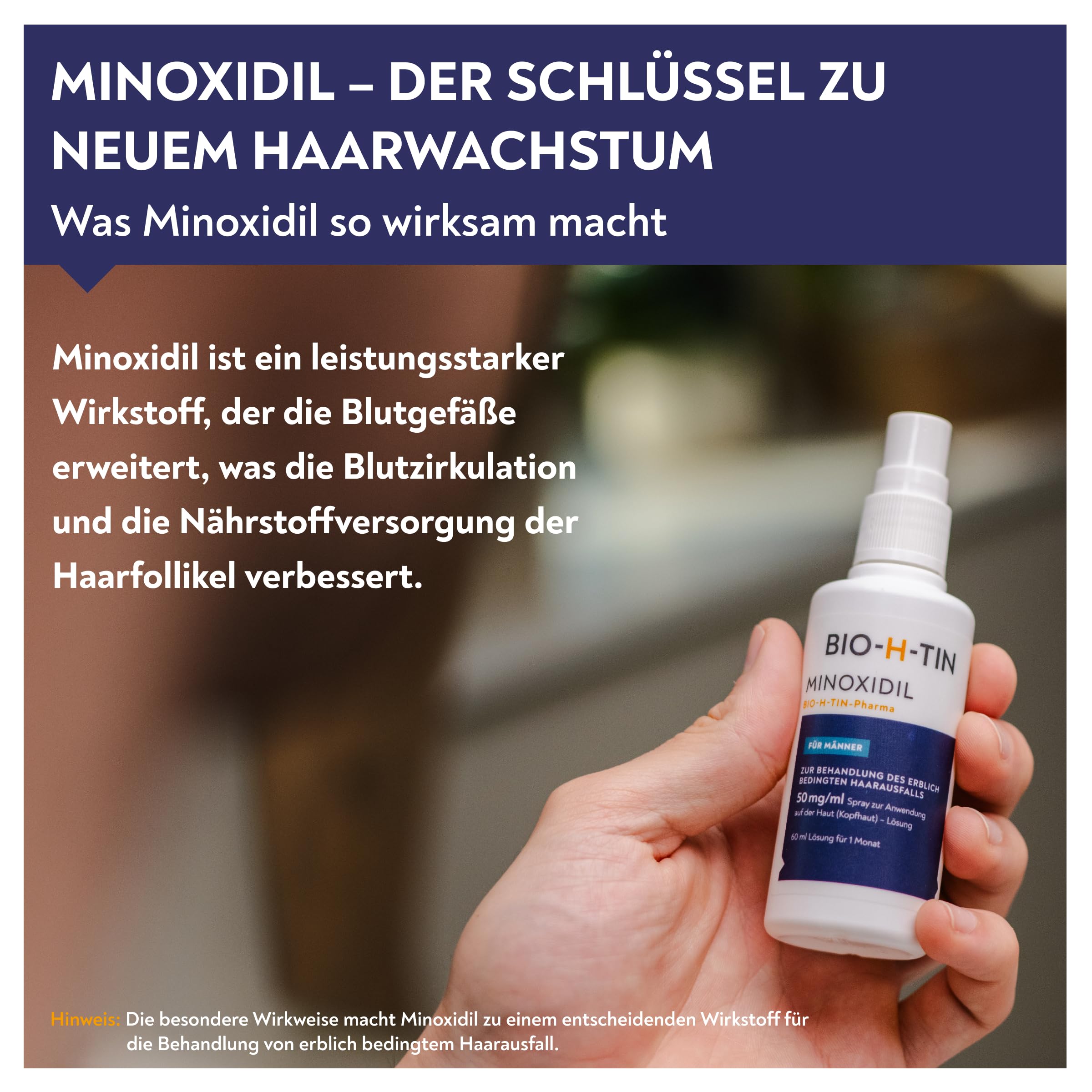 Minoxidil BIO-H-TIN 50 mg/ml Spray, Lösung zum Auftragen auf die Kopfhaut 3x 60 ml + BIO-H-TIN Belebendes Coffein-Shampoo, 200 ml