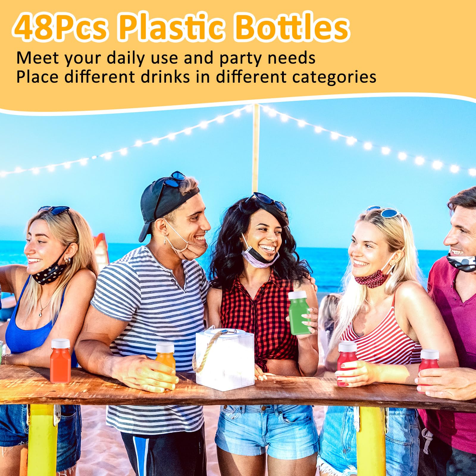 48 bottiglie di plastica per succhi di frutta, piccole, riutilizzabili, vuote, trasparenti, per bevande, mini contenitori per frigo, per succhi, frullati, tè, latte, caffè (bianco, 113,4 g)