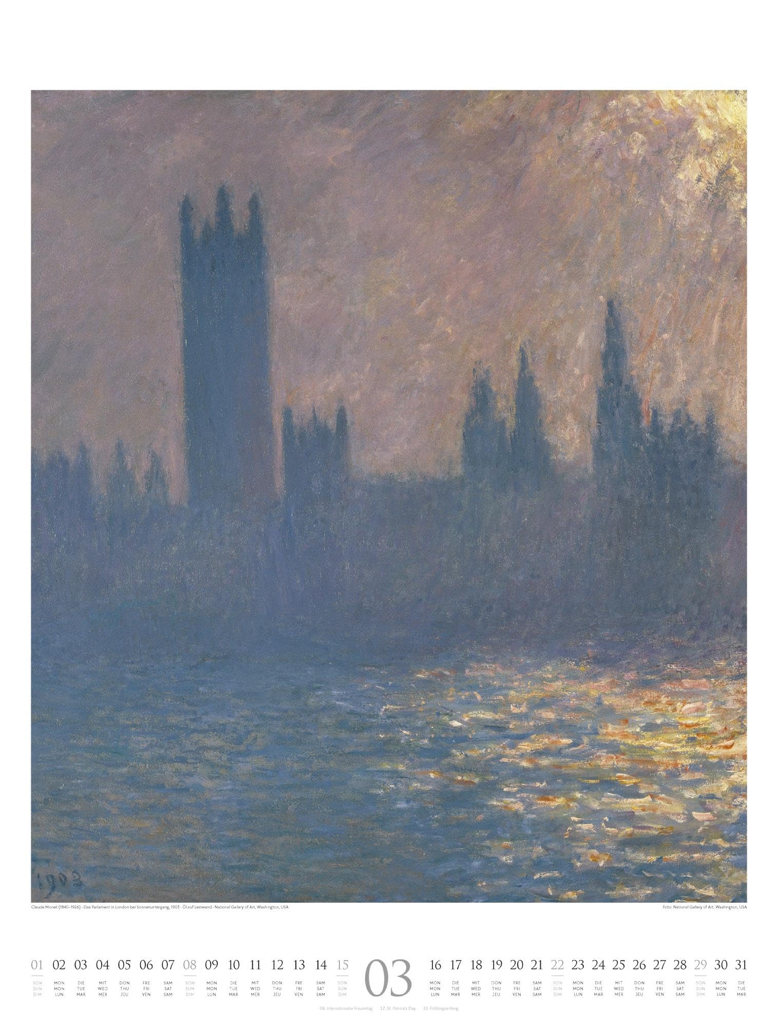 Claude Monet Kalender 2026 | Wasser und Licht | Stilvoller Kunst-Kalender im großen Hochformat (50x66 cm) | Impressionismus
