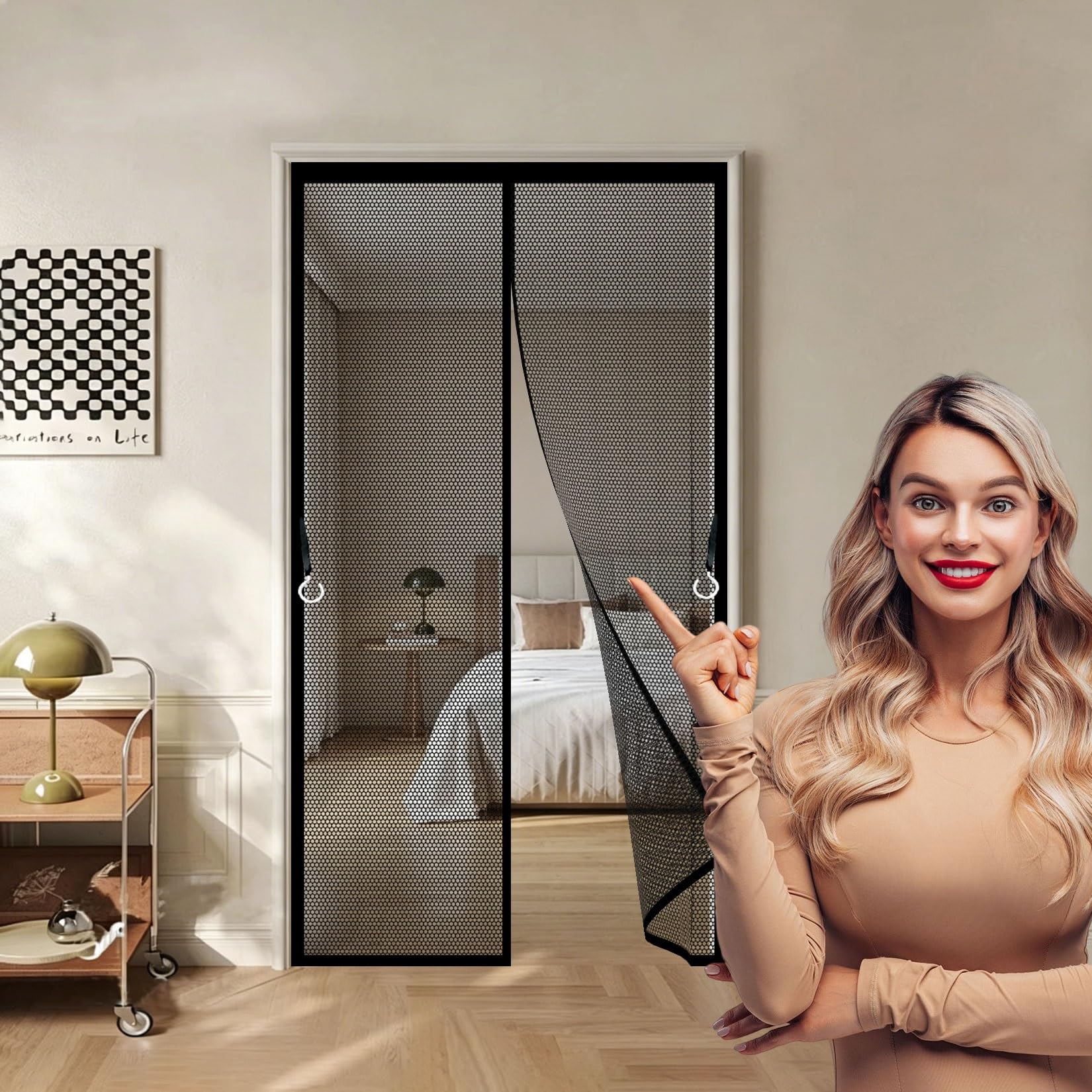 Magnetic Fly Insect Screen Door 139 x 169 cm Powerful Magnets, Self-Sealing, Polyester Screen Mesh Curtain Lets Fresh Air, Easy to Install Pet and Kid Friendly, Black