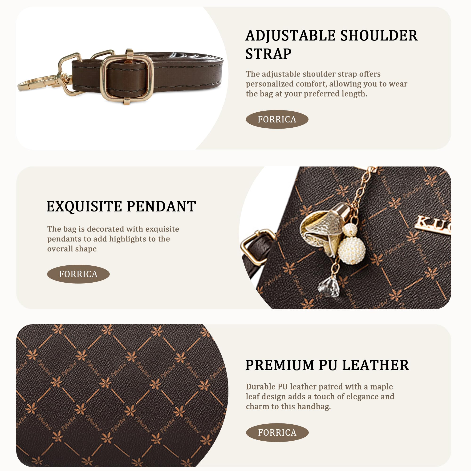 Damska Torebka Wykwintny Wisiorek Torba na Ramię Elegancki Wzór Liścia Klonu Torebki PU Skóra Torebka Crossbody Brązowy Uchwyt B