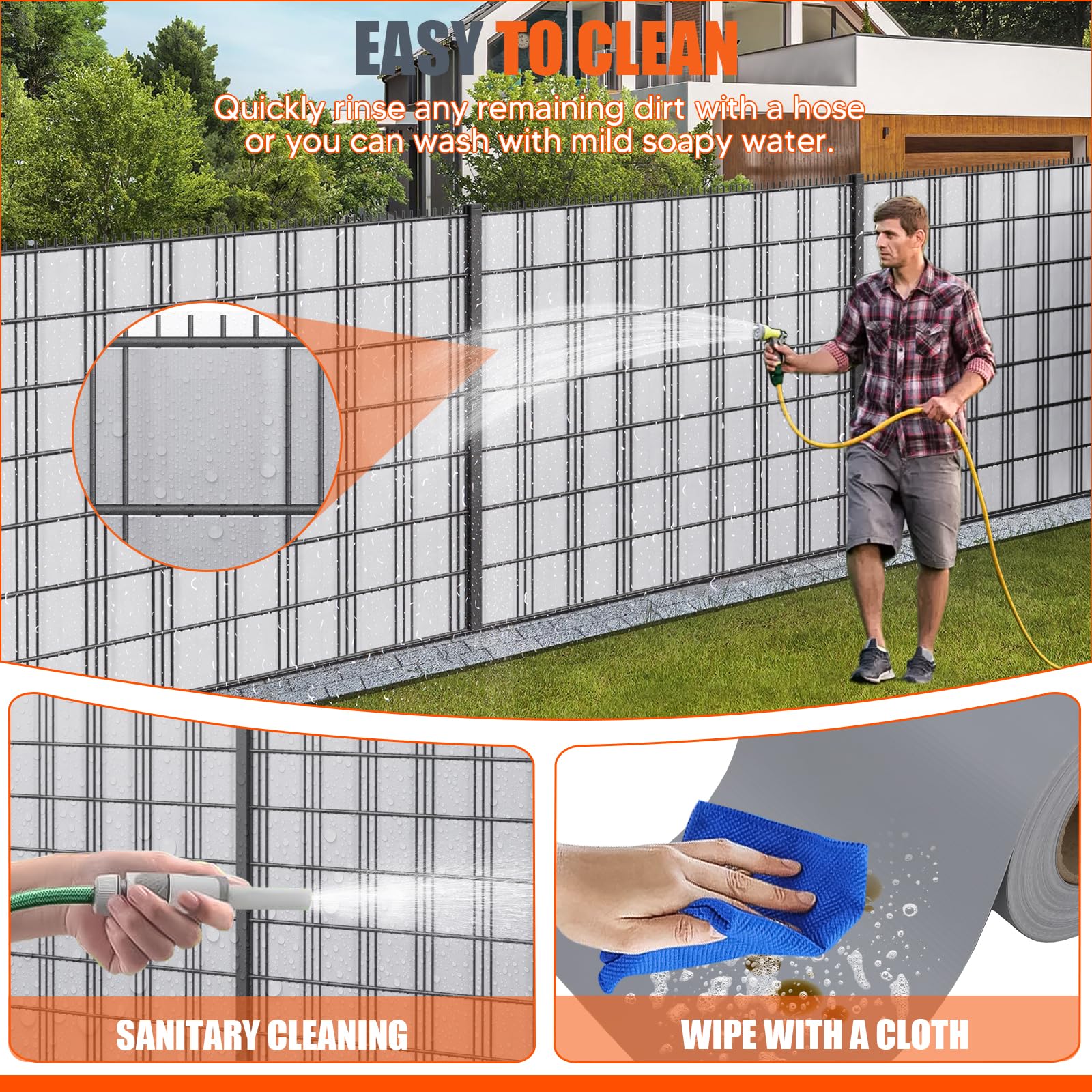 VELPAX 4 x Telo Frangivista Recinzione in PVC,450g/m² 35m x 19cm,Schermo per la Privacy della Recinzione,con Strisce di Fissaggio, Esterno Balcone,Grigio Chiaro