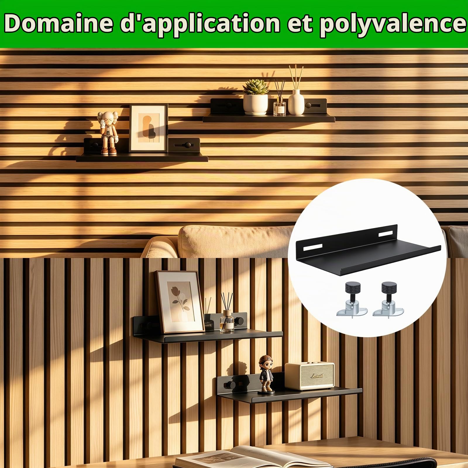 Hysagtek Lot de 1 étagères pour Panneau Acoustique - Accessoires en métal - Panneaux acoustiques sans perçage - Étagère Flottante Noire pour Salon, Chambre à Coucher, Bureau (30 x 10 cm)