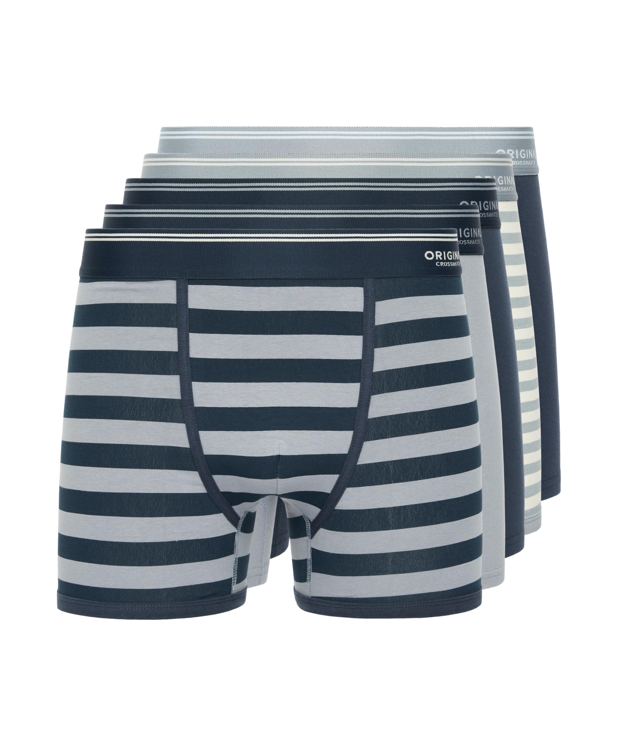 Crosshatch Men’s Linatrix Boxer Shorts (Pack of 5), Stretch Cotton Underwear Multipack with Contrast Jacquard Waistband & Stitch Detail, Plain & Striped Designs,BlueM