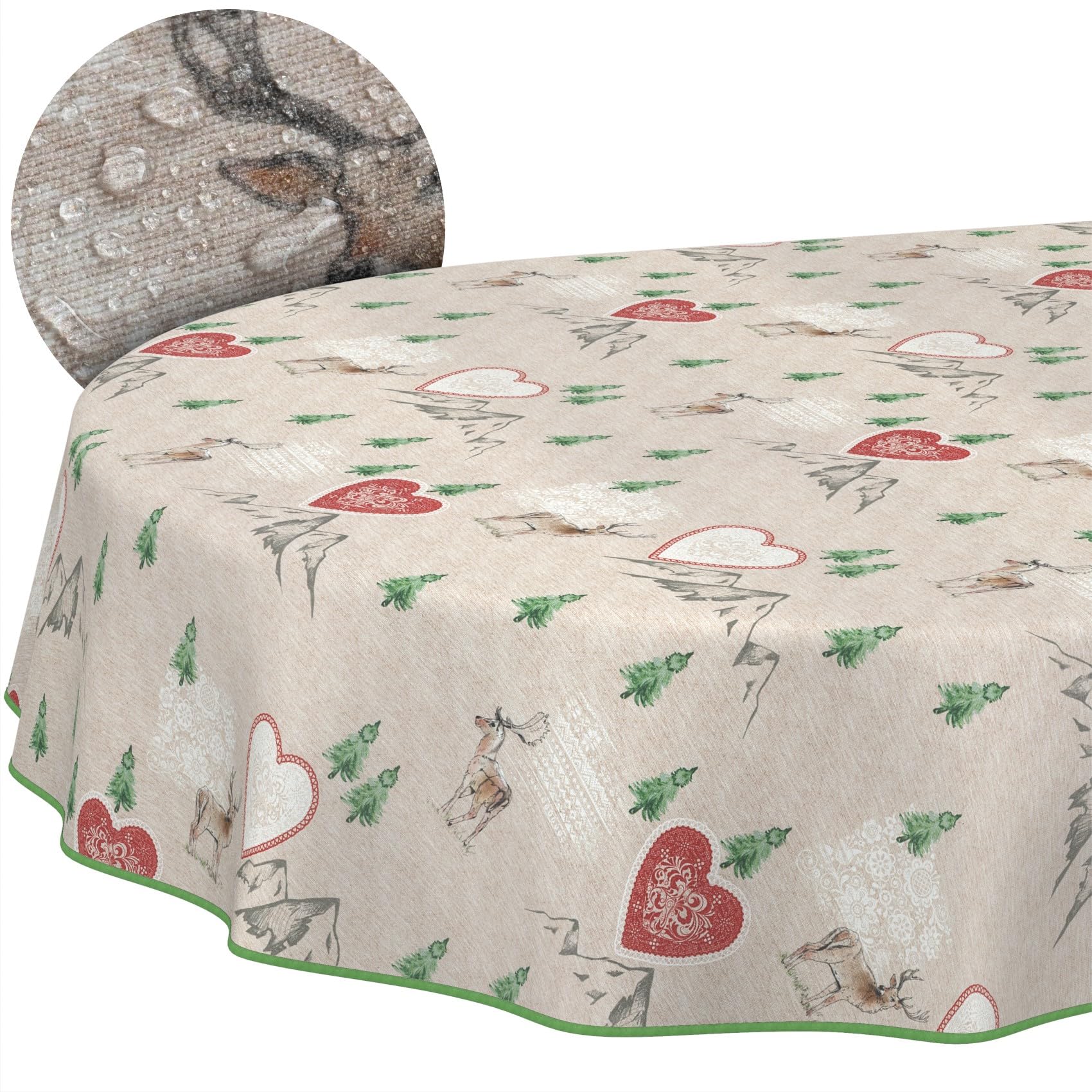 ANRO Mantel Antimanchas Navidad Montañas con Dobladillo Ovalado 160x140 cm