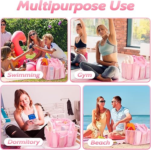 Miniatura 7 de Organizador de ducha de malla portátil con cordón, artículos esenciales de habitación para estudiantes universitarios, bolsa de ducha grande para