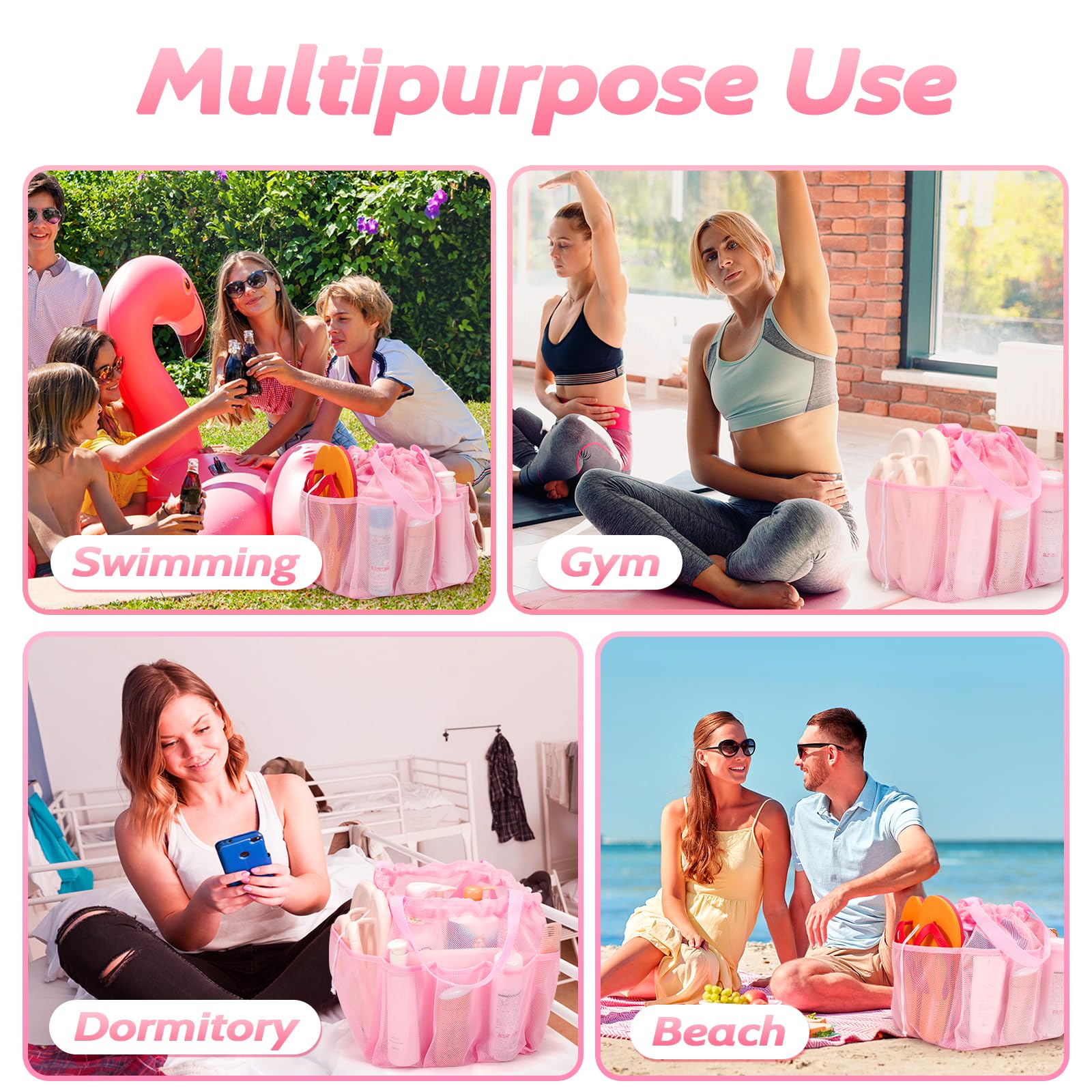 Mesh Shower Caddy - Pink Dorm Essentials -7
