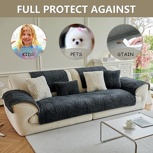 Miniatura 3 de Jecpuo Funda protectora lavable para sofá seccional para reposabrazos y reposacabezas, almohadilla antideslizante, apta para mascotas, fundas