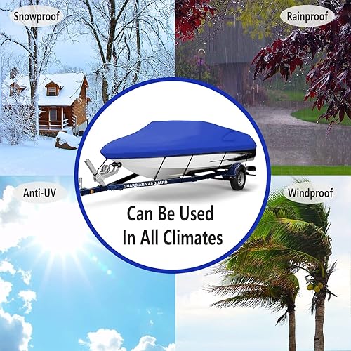 Miniatura 5 de Guardian Vanguard Funda para lancha remolcable 480D de 14 a 16 pies, 100% impermeable, de grado marino, se adapta a casco V, lanchas de pesca,