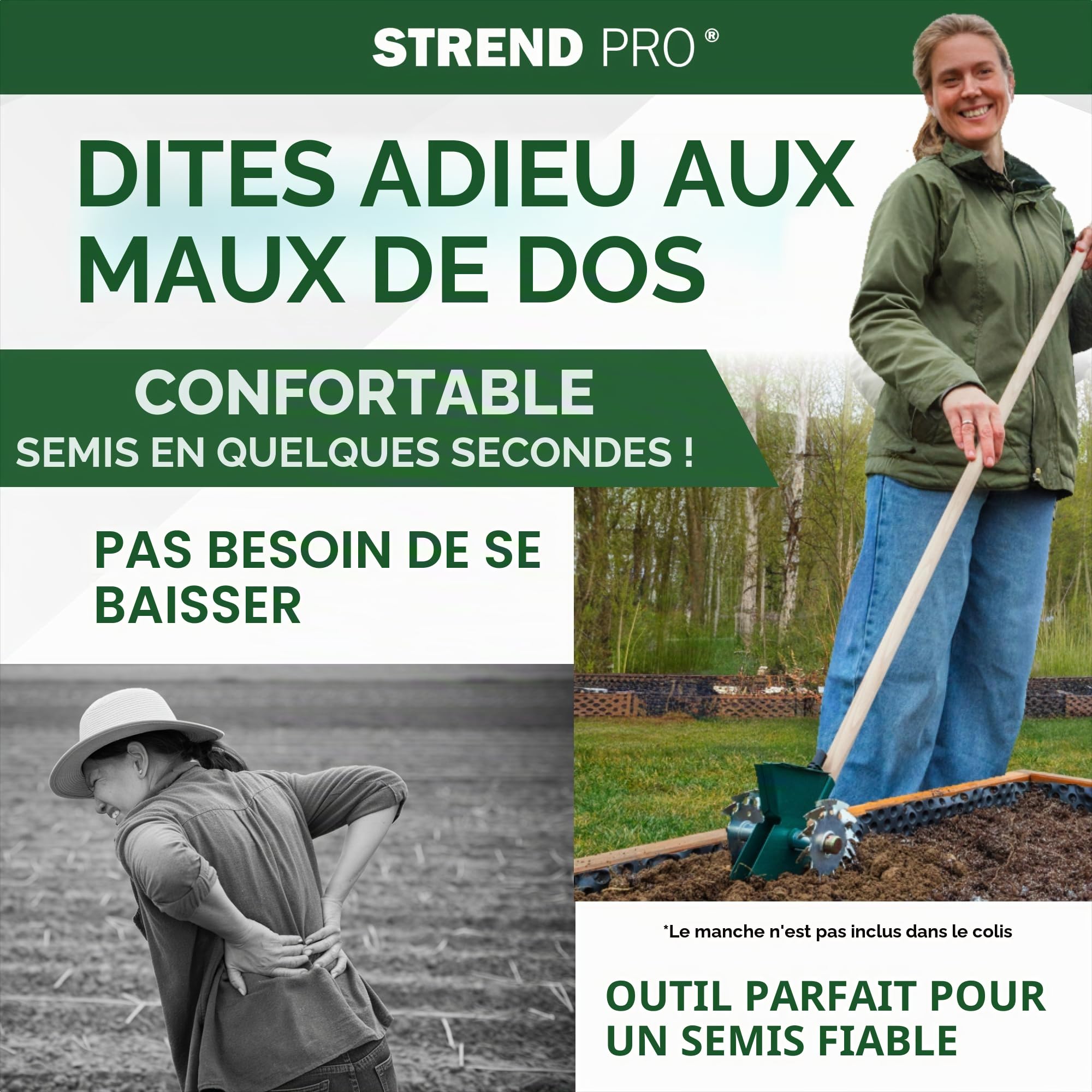 STREND PRO Semoir manuel - Métal - Simple rangée - Taille de graines réglable (1,5 ; 3,5 ; 5 mm) - Épandeur de graines pour petites surfaces, parterres, jardin, serres - Épandeur de graines manuel