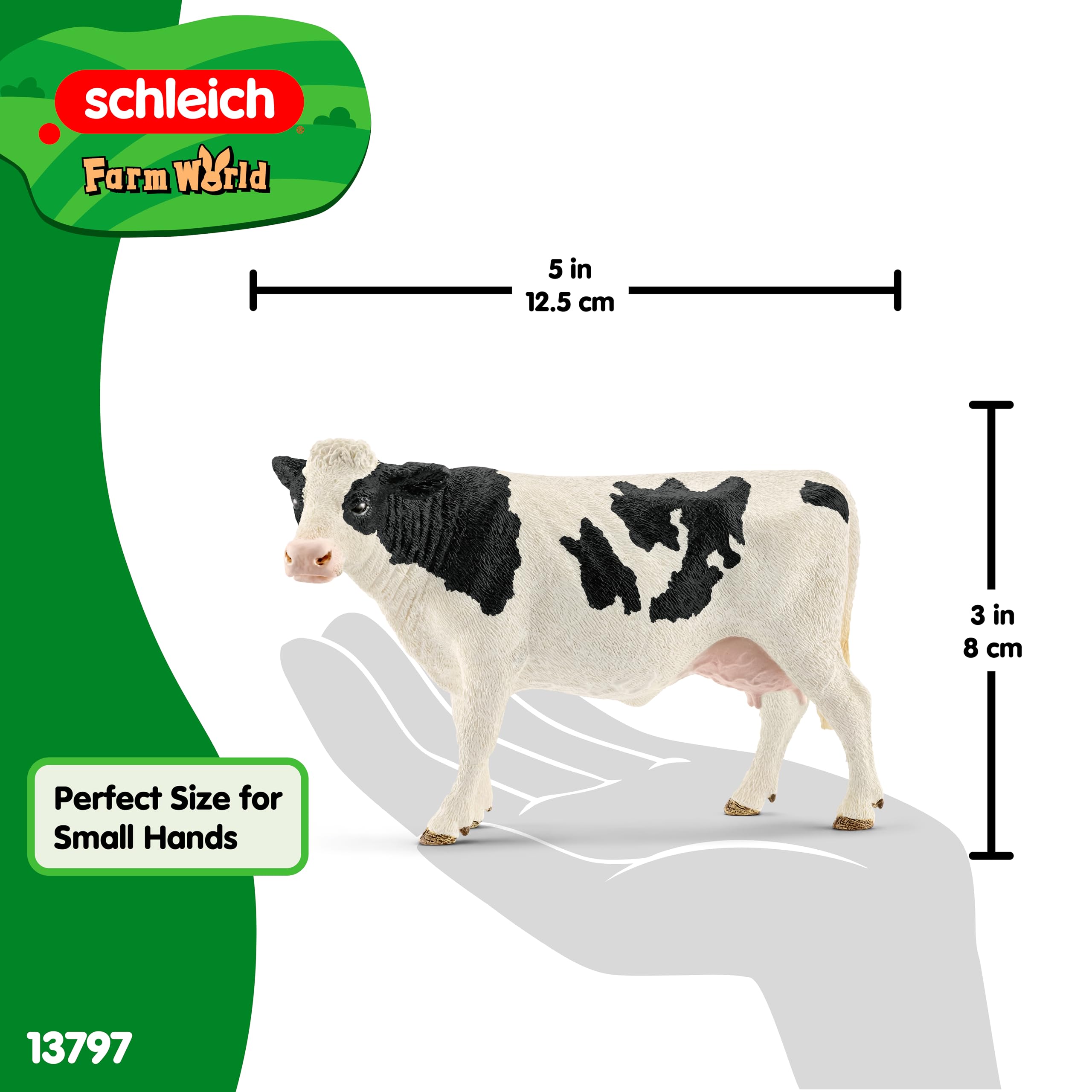 schleich FARM WORLD | Krowa holsztyńska 13797 | figurka zwierzęcia z farmy | szczegółowa figurka zwierzęcia | prezent dla dziewczynek i chłopców | zabawka farma od 3 lat | 13 x 6 x 8 cm