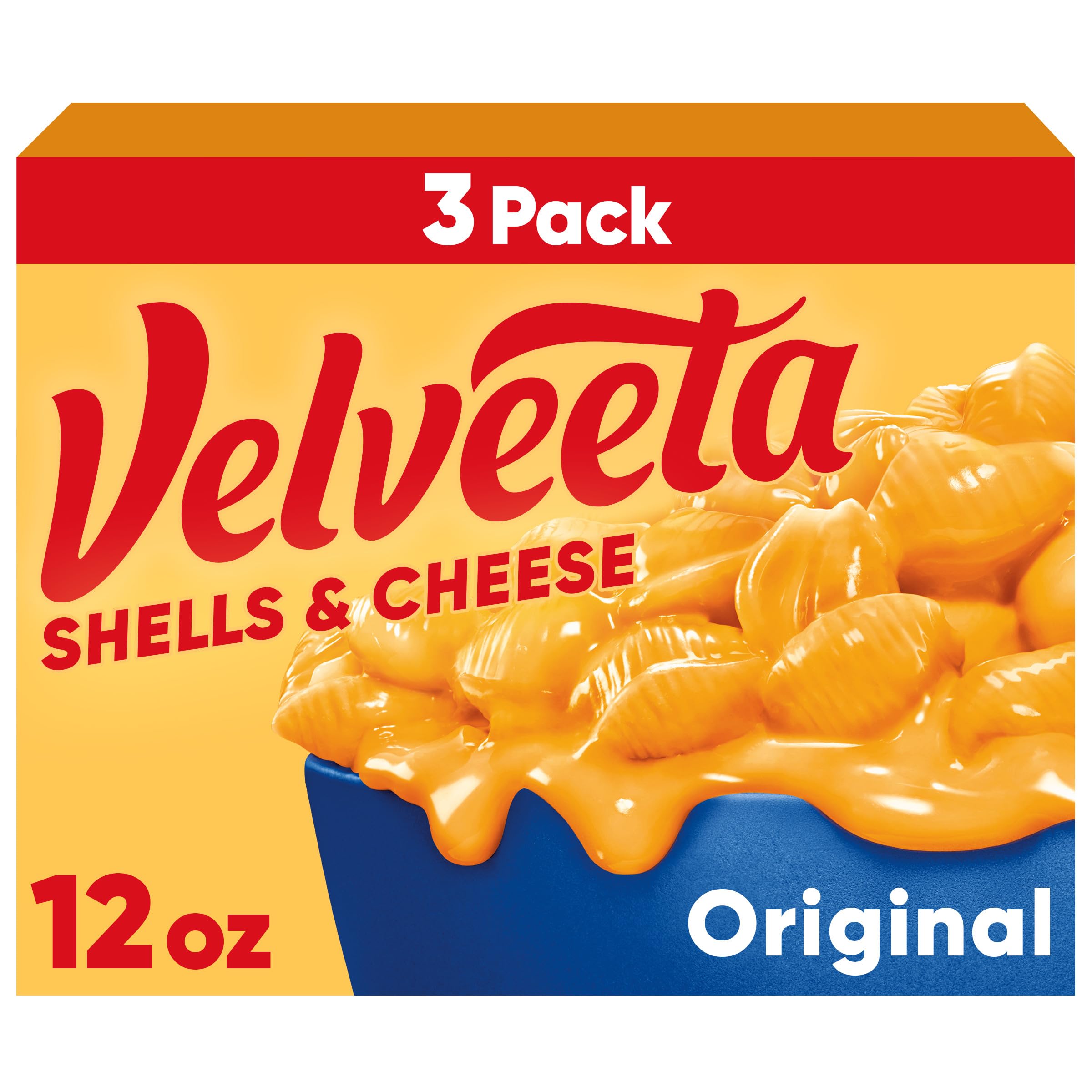 Velveeta Shells and Cheese Mac and Cheese Dinner, 3 Boxes, Original, 12 oz