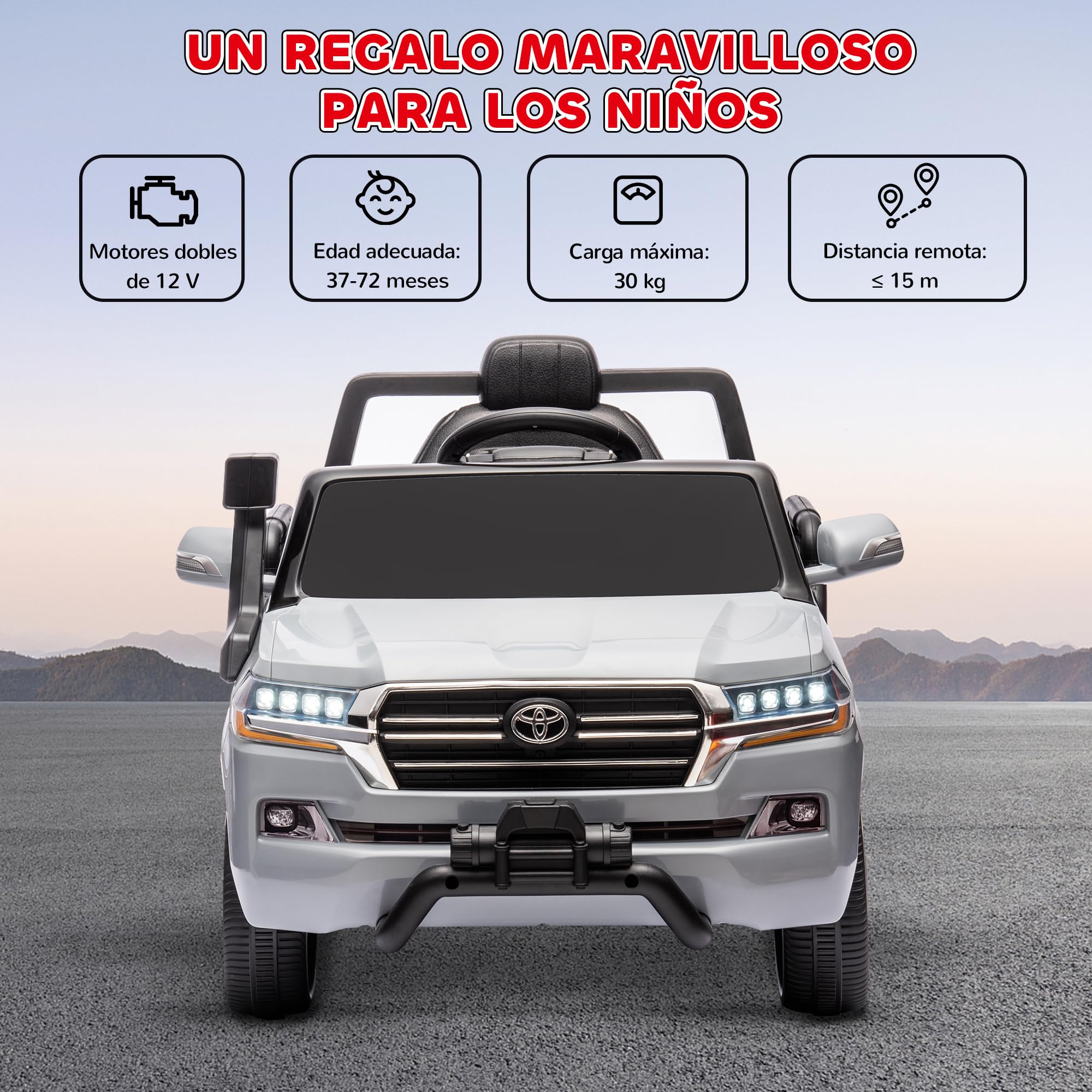 AIYAPLAY Toyota Land Cruiser Coche Eléctrico para Niños 12V con Mando a Distancia Gris