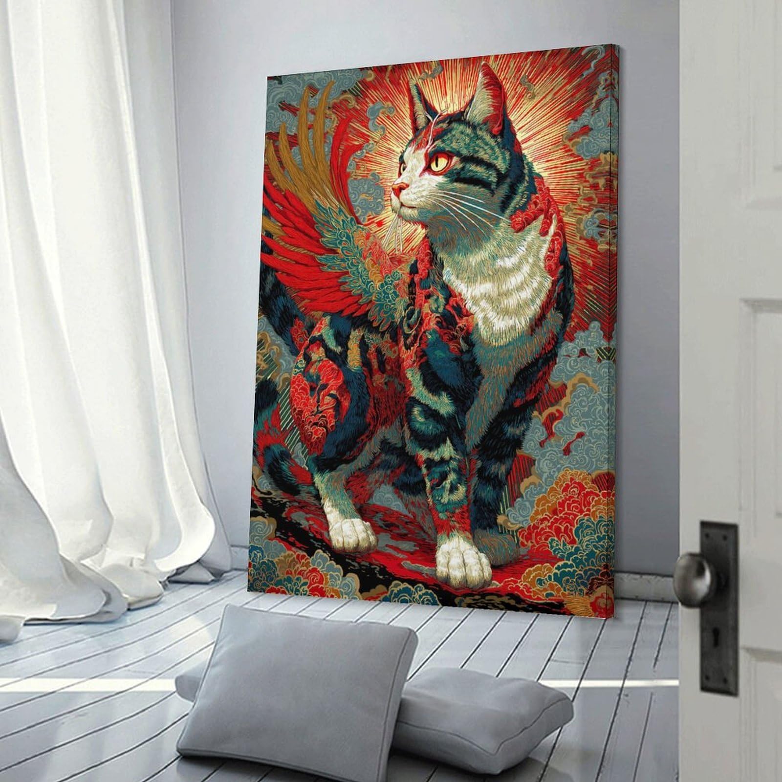 Junmoney Home Decor Wall Art Winged Cat Art, 24x36inch(60x90cm), for New Homes, Bedrooms Or Workspaces, Decorative Present for New Homes