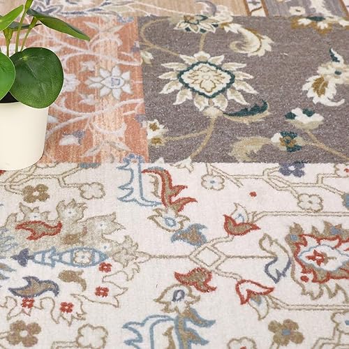 Miniatura 7 de GAOMON Alfombra de área lavable de 8 x 10 pies, alfombra retro con estampado floral, alfombra vintage envejecida, alfombra delgada de pelo bajo para