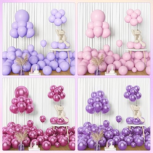 Miniatura 7 de Amandir Kit de arco de guirnalda de globos de color rosa y morado, diferentes tamaños de 18, 12, 10, 5 pulgadas, color rosa, morado, rojo, látex,