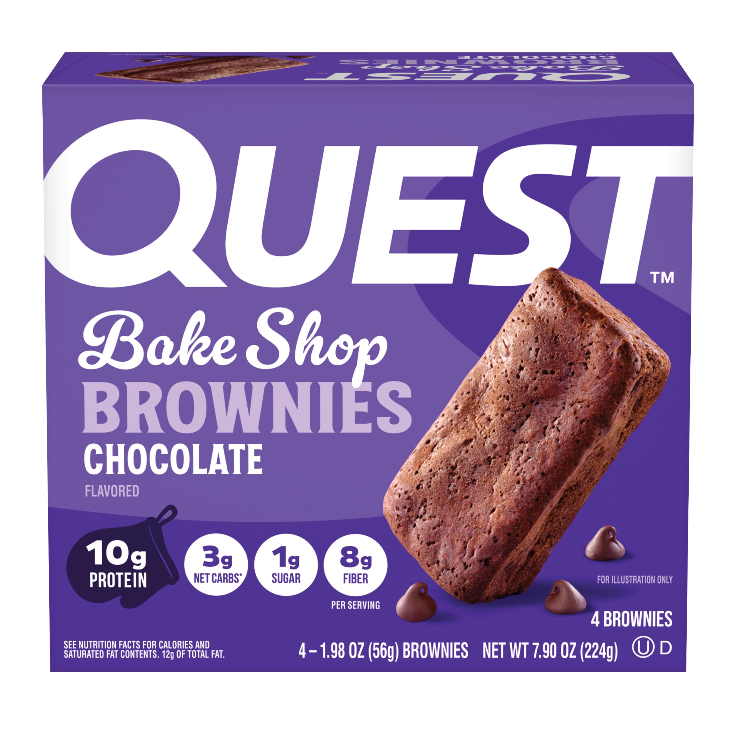 Quest Brownie de chocolate com 10 g de proteína, 4 unidades
