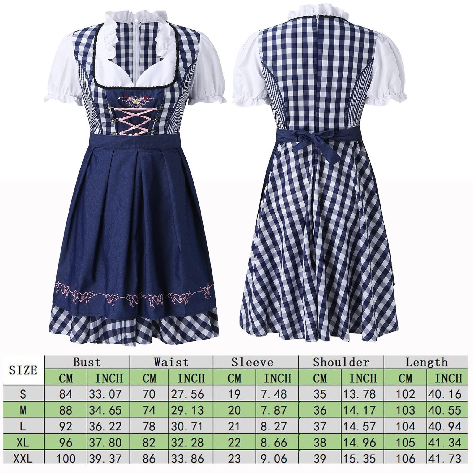 Dirndljurk voor dames, geruit, Duitse etnische stijl