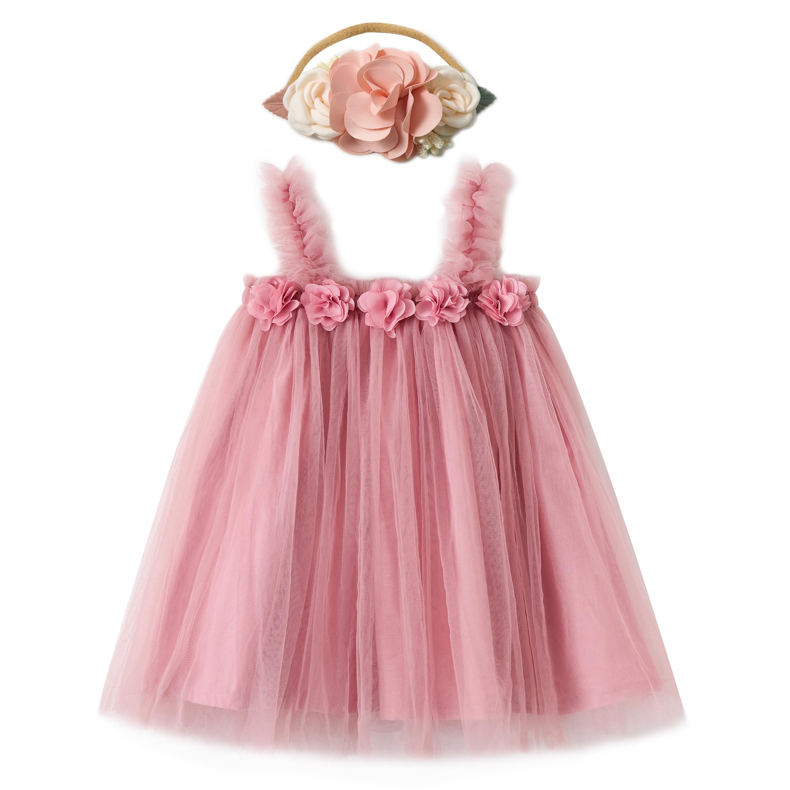 Miipat Bebés Niña Vestidos de Princesa de Tul Tutú para Niños Pequeño Vestido con Diadema de Flores para Fiesta de Cumpleaños Sesión de Fotos