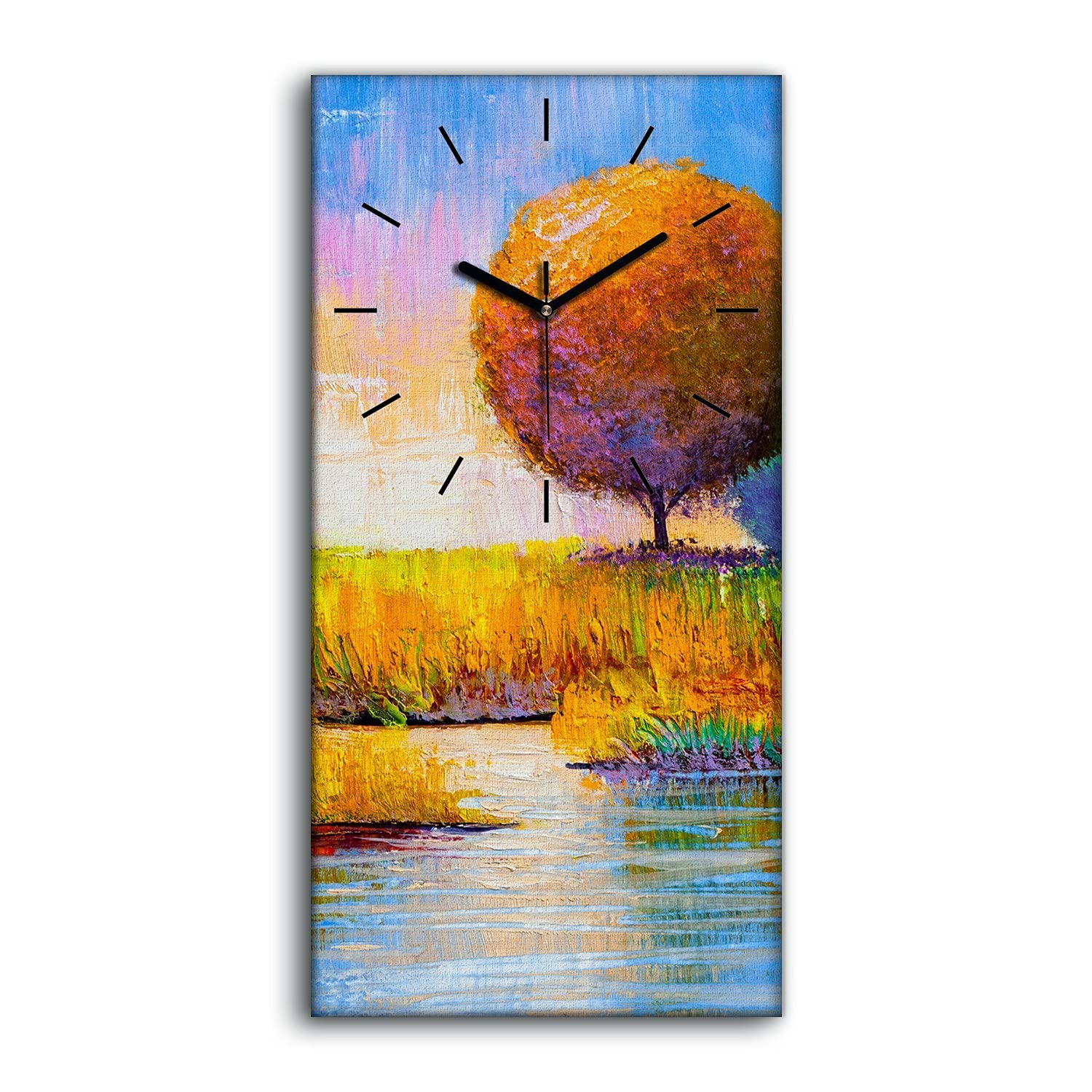 Horloge sur Toile sans Bruit pour Chambre Tableau Moderne Rivière 30x60cm