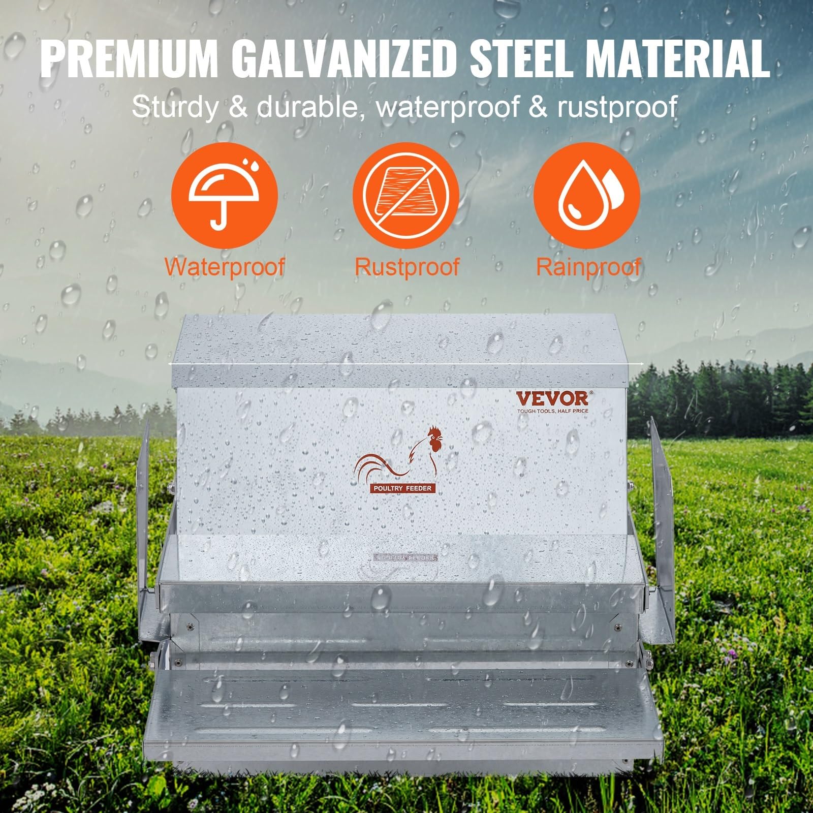 Comedero automático for pollos de 25 lb de capacidad. Alimenta a 10 pollos hasta 11 días. Comedero for aves de corral de acero galvanizado.