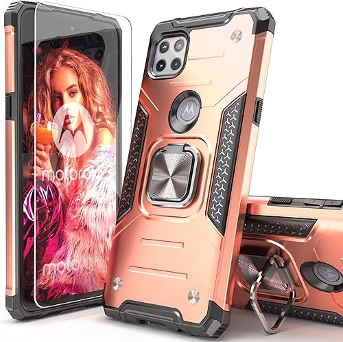 Moto One 5G Ace - Funda con protector de pantalla, absorción de golpes, resistente y duradera, a prueba de caídas, con soporte para automóvil, funda