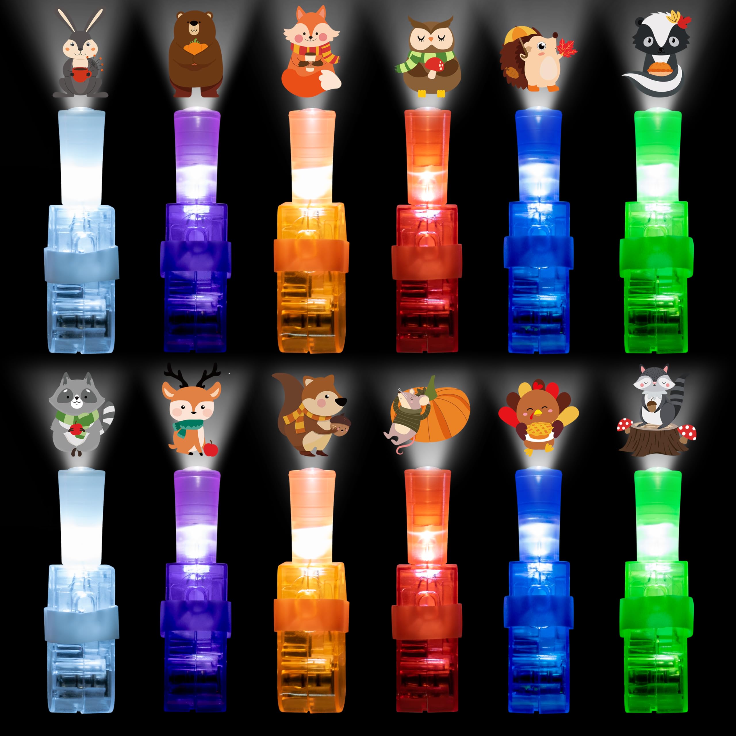 Haooryx Fall Thanksgiving Animals Finger Lights - 36Pcs Autumn Animal LED Light Up Finger Lights for Kids Turkey Squirrel Bear Glow in the Dark Toys Class Reward Fall Thanksgiving Birthday Party Favor