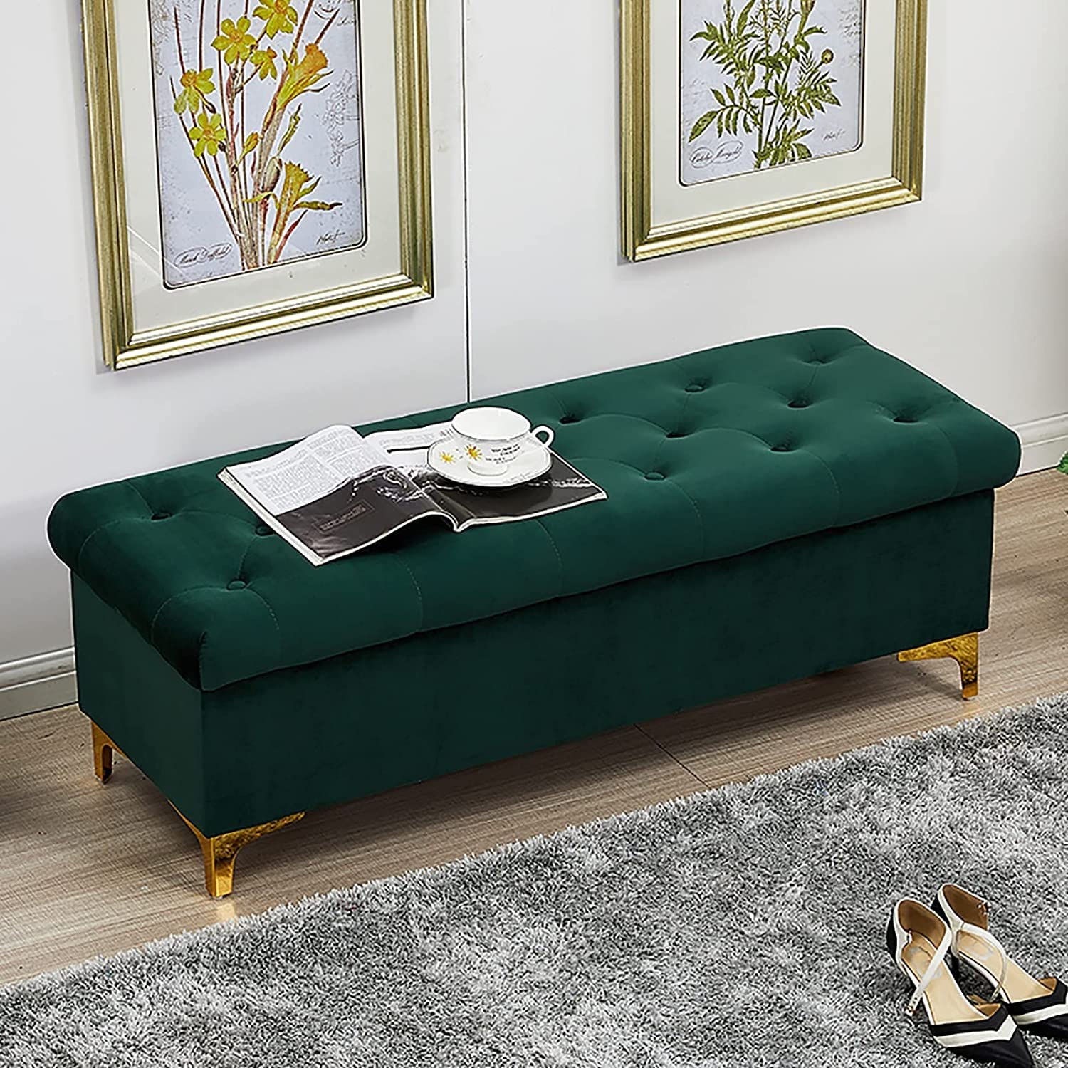 LWJSOCP Premium Velvet Storage Ottoman Bench Modern Upholstered Footstool for Living Room Bedroom & Hallway Multifunctional Shoe Storage & Accent Furniture