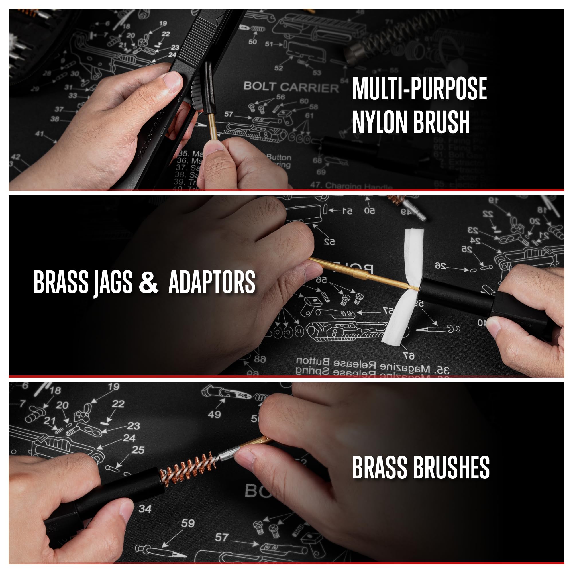 GLORYFIRE Gun Cleaning Kit Handgun Cleaning Kit Pistol Cleaning Kit .22.357/9mm.40.45 Caliber Brass Jags Tips for Hunting Shooting