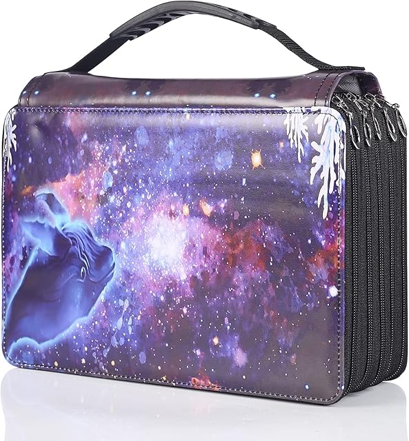 Shulaner 250 Slots Coloured Pencil Case Organizer with 5 Zipper PU Leather Large Capacity Pen Holder Bag - Ocean