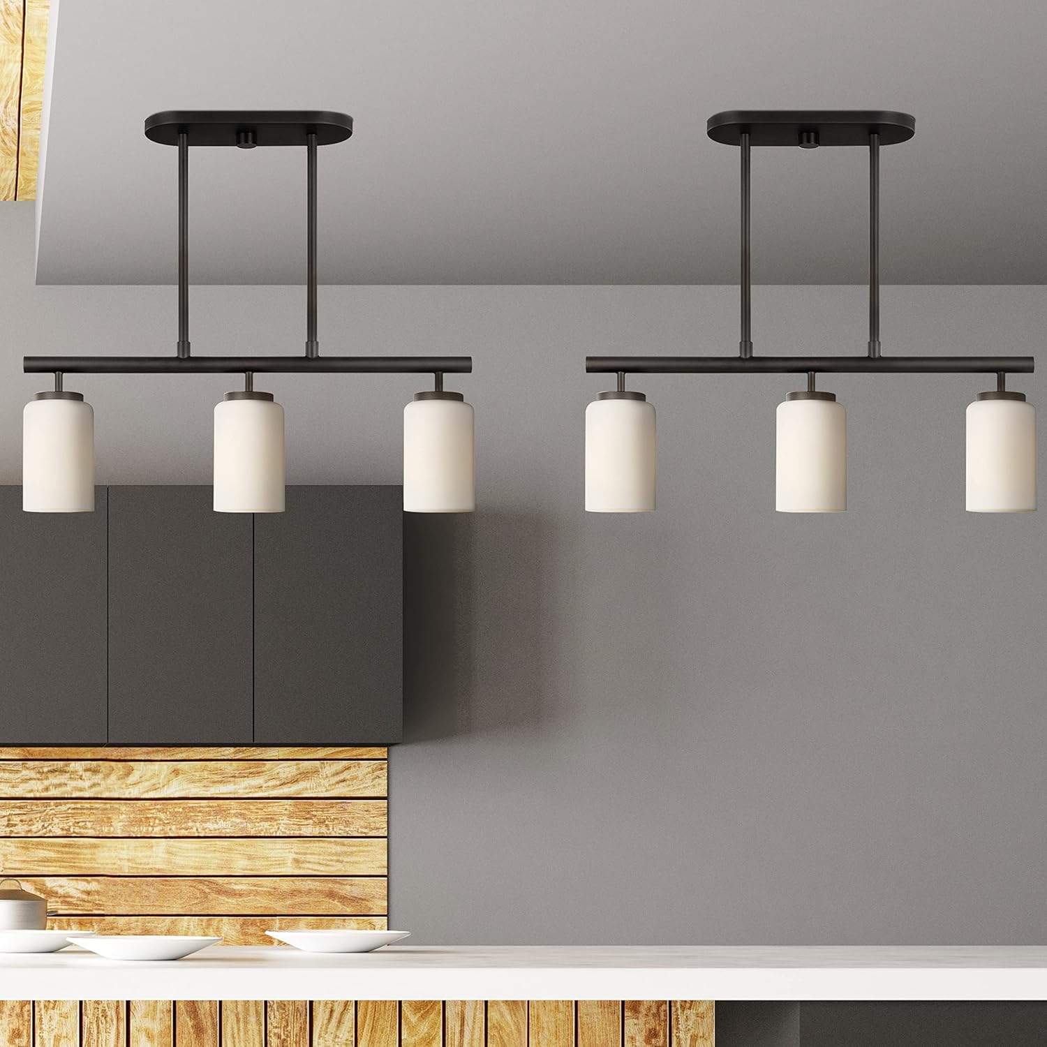 Generation Lighting 66160-112 Oslo Three - Light Island Pendant Hanging Modern Fixture, Midnight Black, 100 Total Watts, 9.5 Inch Height, 4 Inch Wide, Steel Construction