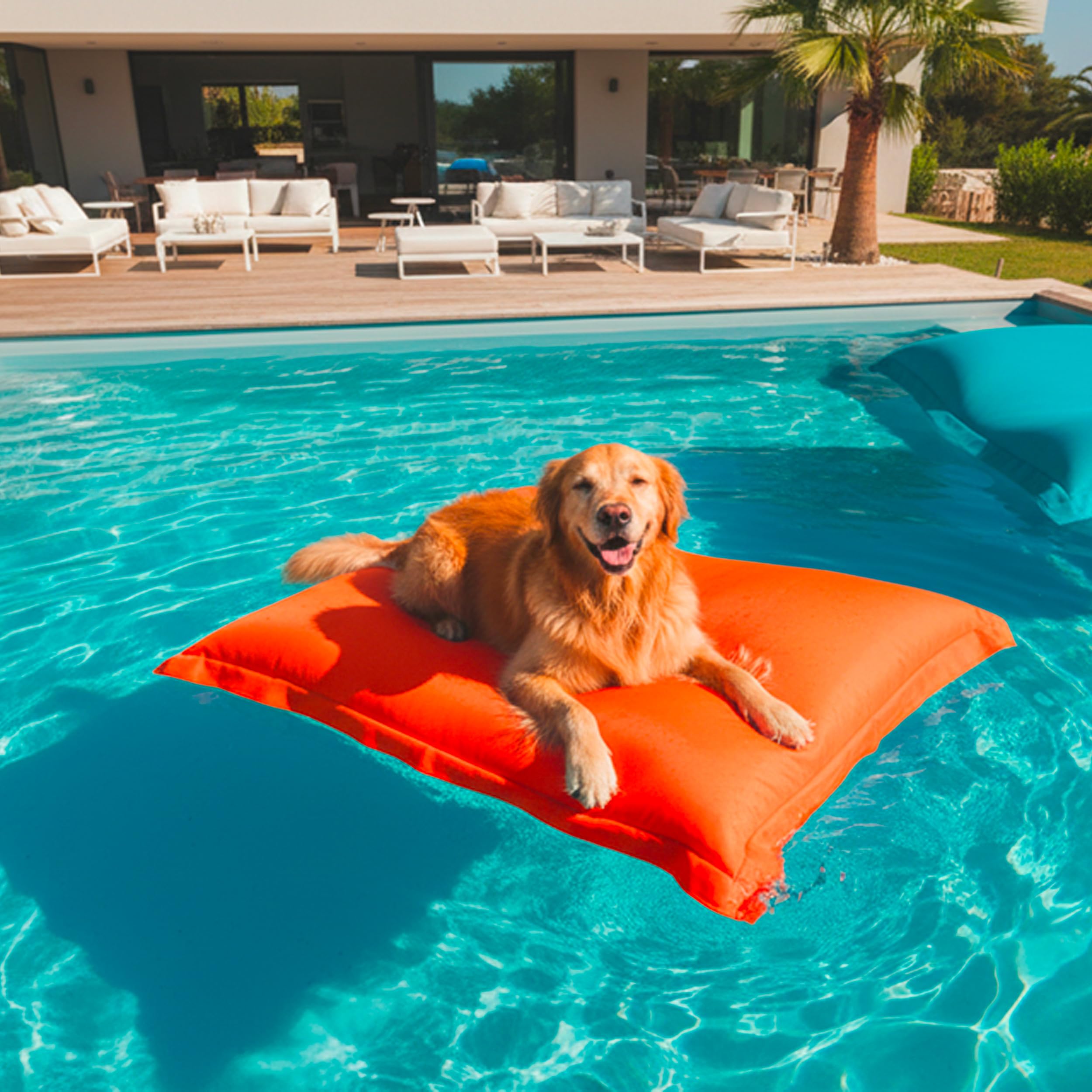 Pouf Géant XXL Déhoussable Flottant pour Piscine Orange LIVEDECO