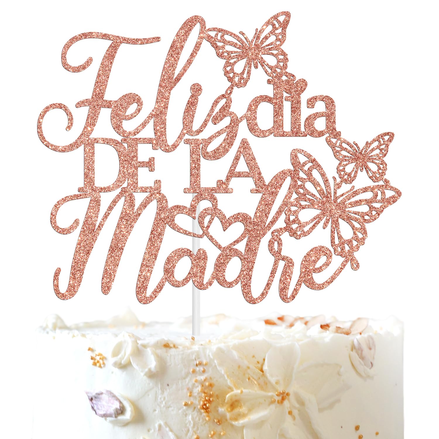 Feliz dia de la Madre Cake Topper, Best Mom Ever, Love Mama, Happy Mother's Day Party Decorations Supplies, Rose Gold Glitter