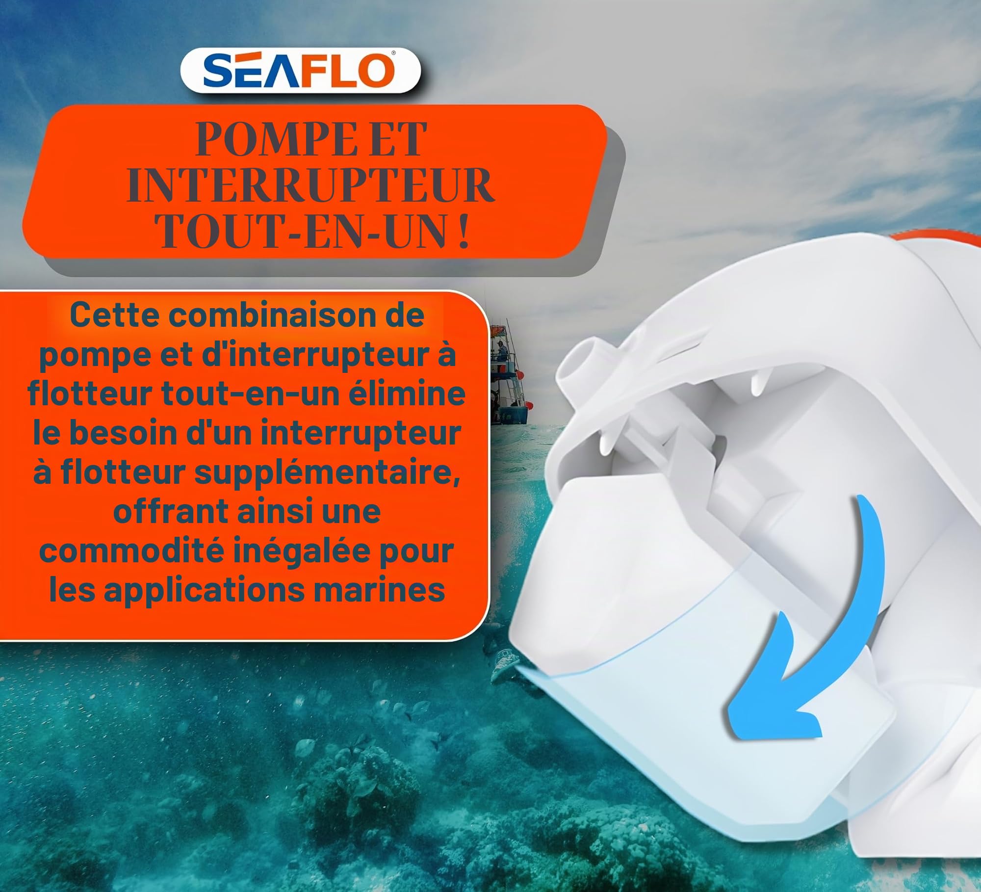 LIGHTEU SEAFLO Pompe à eau submersible automatique pour bateau 12 V avec interrupteur à flotteur 1100 GPH