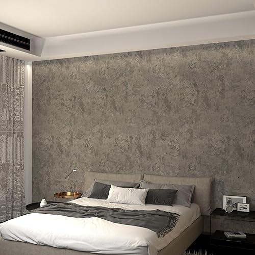 Miniatura 11 de Rollo grande extra ancho de 48"×354" papel tapiz de hormigón grueso marrón claro y gris despegar y pegar 3D, papel de contacto de hormigón gris