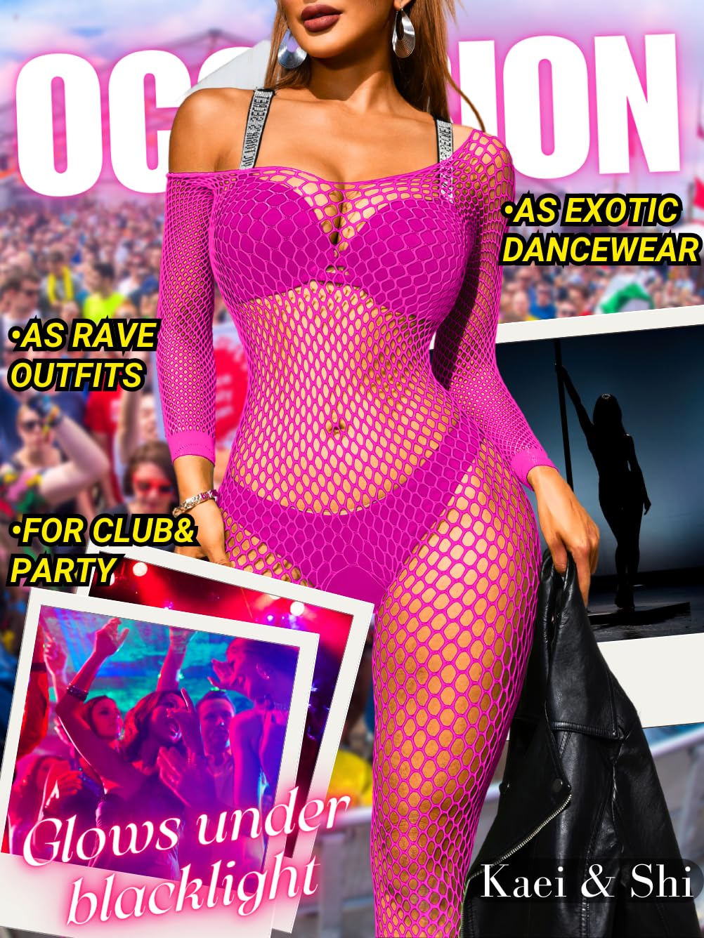 Kaei&Shi Fishnet Bodysuit, Rave Outfits, Backless Bodystocking Fits 0-18
