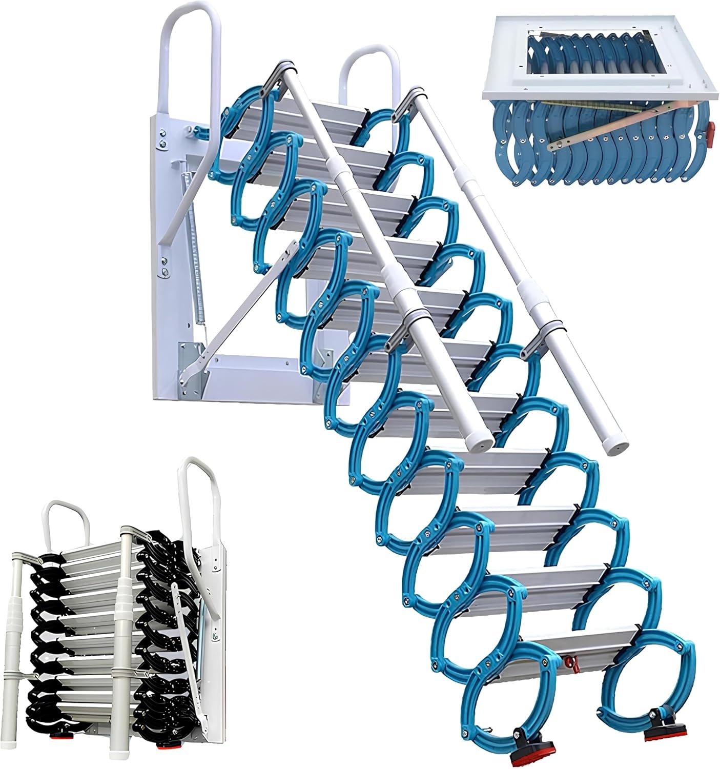 TiMg Alloy Attic Stairs Pull Down, 12 Steps Attic Access Ladder, Wall