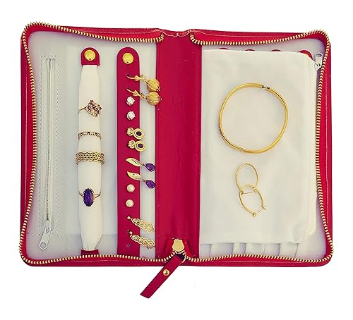 Miniatura 7 de Organizador de joyas de viaje compacto con cremallera completa para collares pulseras y anillos rojo