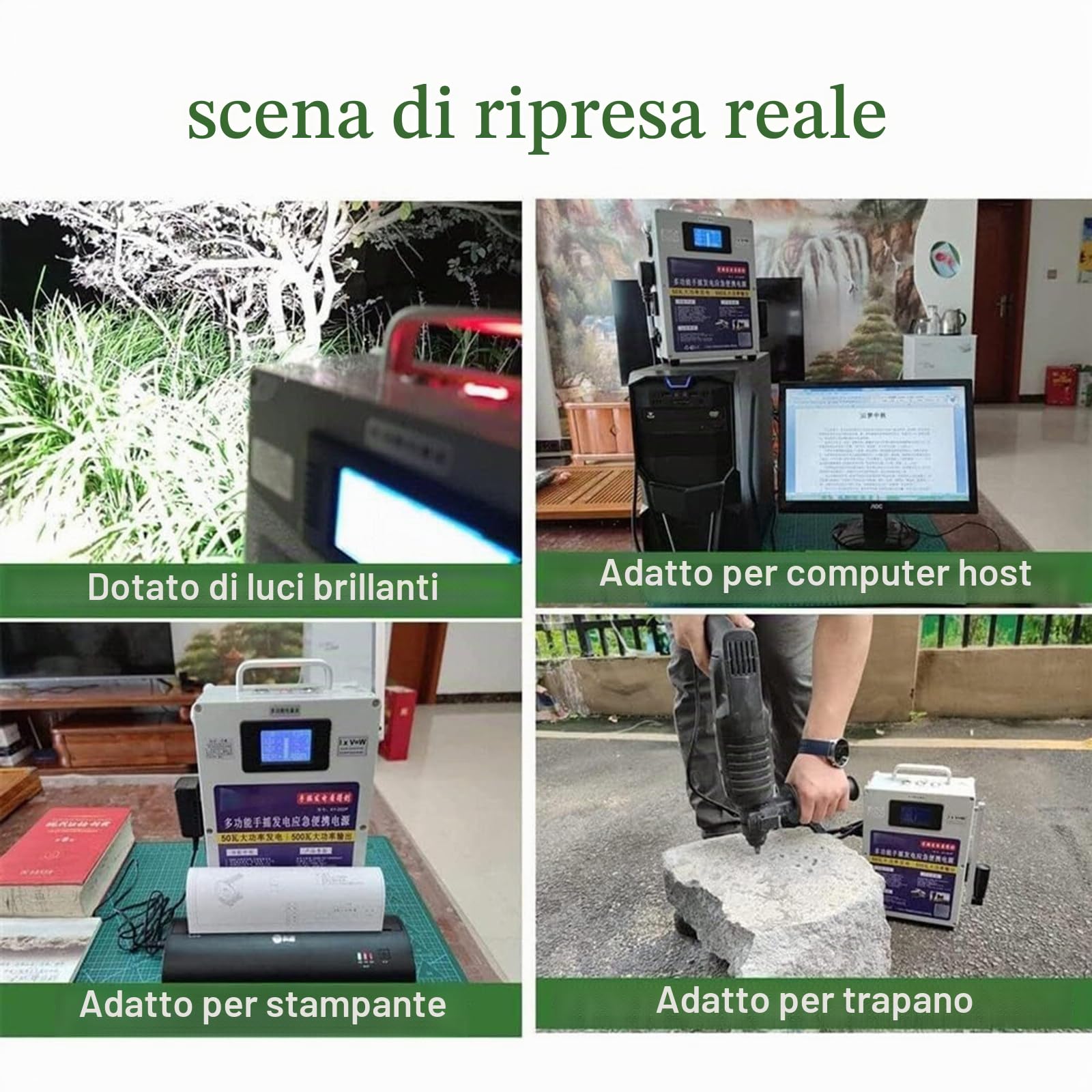 Generatore a Manovella da 500 W, 200 Wh, 46800 mAh, Stazione di Alimentazione Portatile con Presa, 220 V AC/DC/USB Generatori di Alimentazione Mobile, Alimentazione di Emergenza