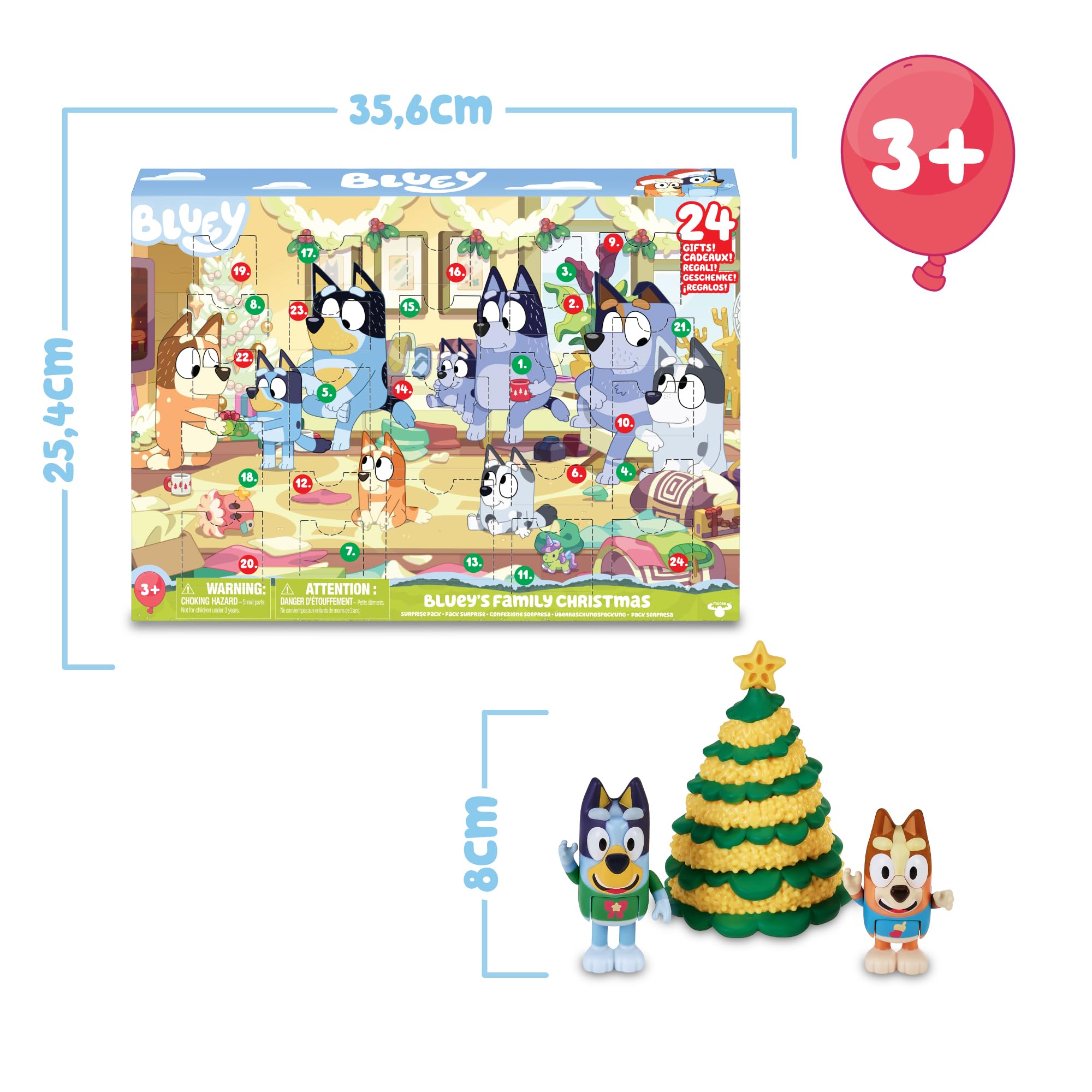 Bluey - Calendario de Adviento, calendario con 24 piezas, incluye figuras de la serie y accesorios, para niños y niñas +3 años de edad, Famosa (BLY54000)
