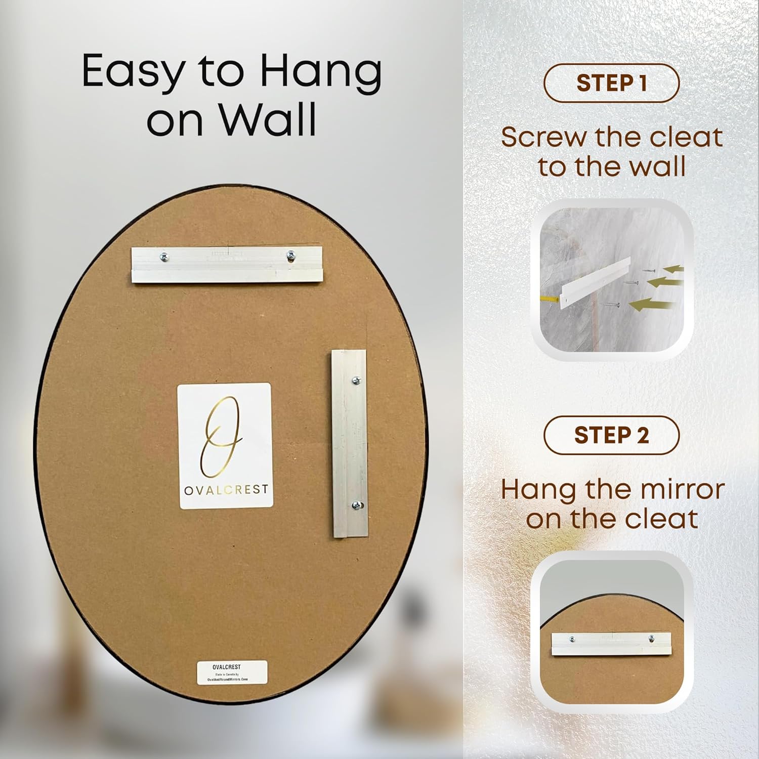 OVALCREST - Oval Wooden Beveled Wall Mirror for Home Decor, Bathroom, Vanity, Bedroom, Living Room, Hallway - London Style (Matte Black) 25.1 x 19.1