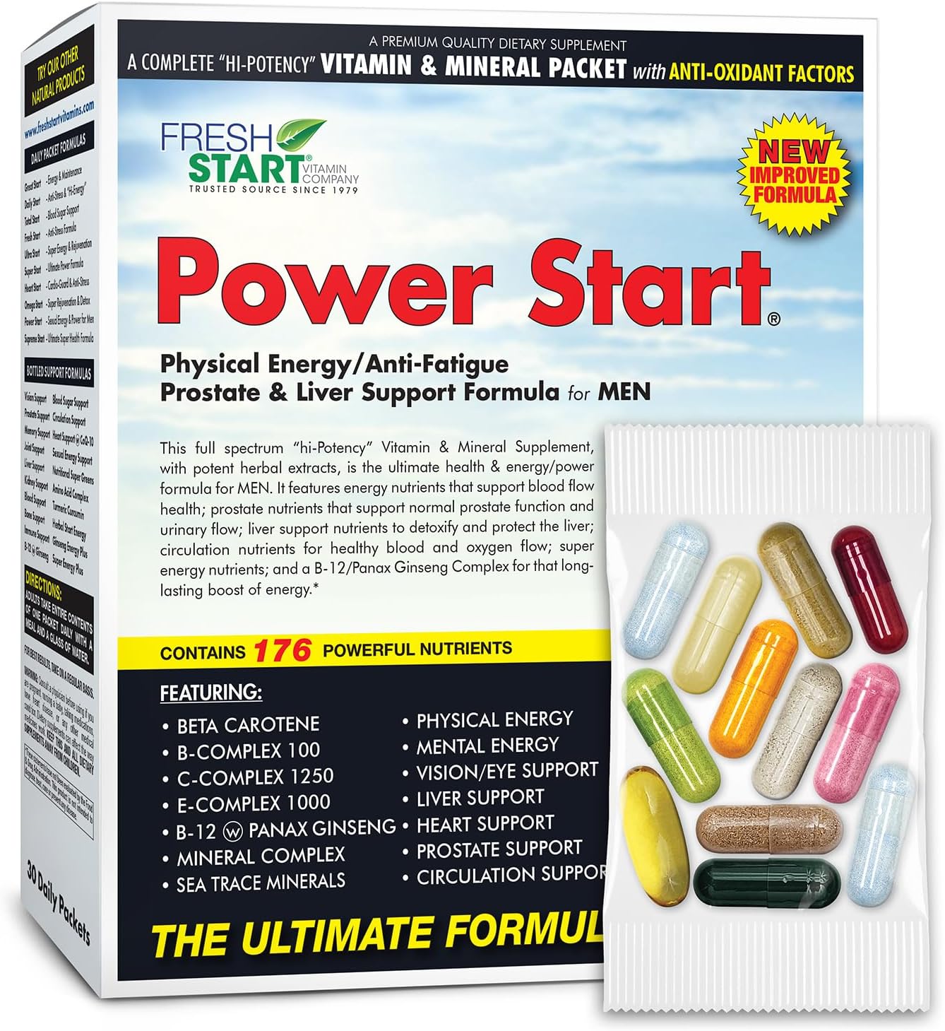 Power Start All-in-One Men's Daily Vitamin Pack - Men’s Vitality & Stamina - Tongkat Ali, Tribulus, Maca Root, L-Arginine & Saw Palmetto - 30 Day Supply