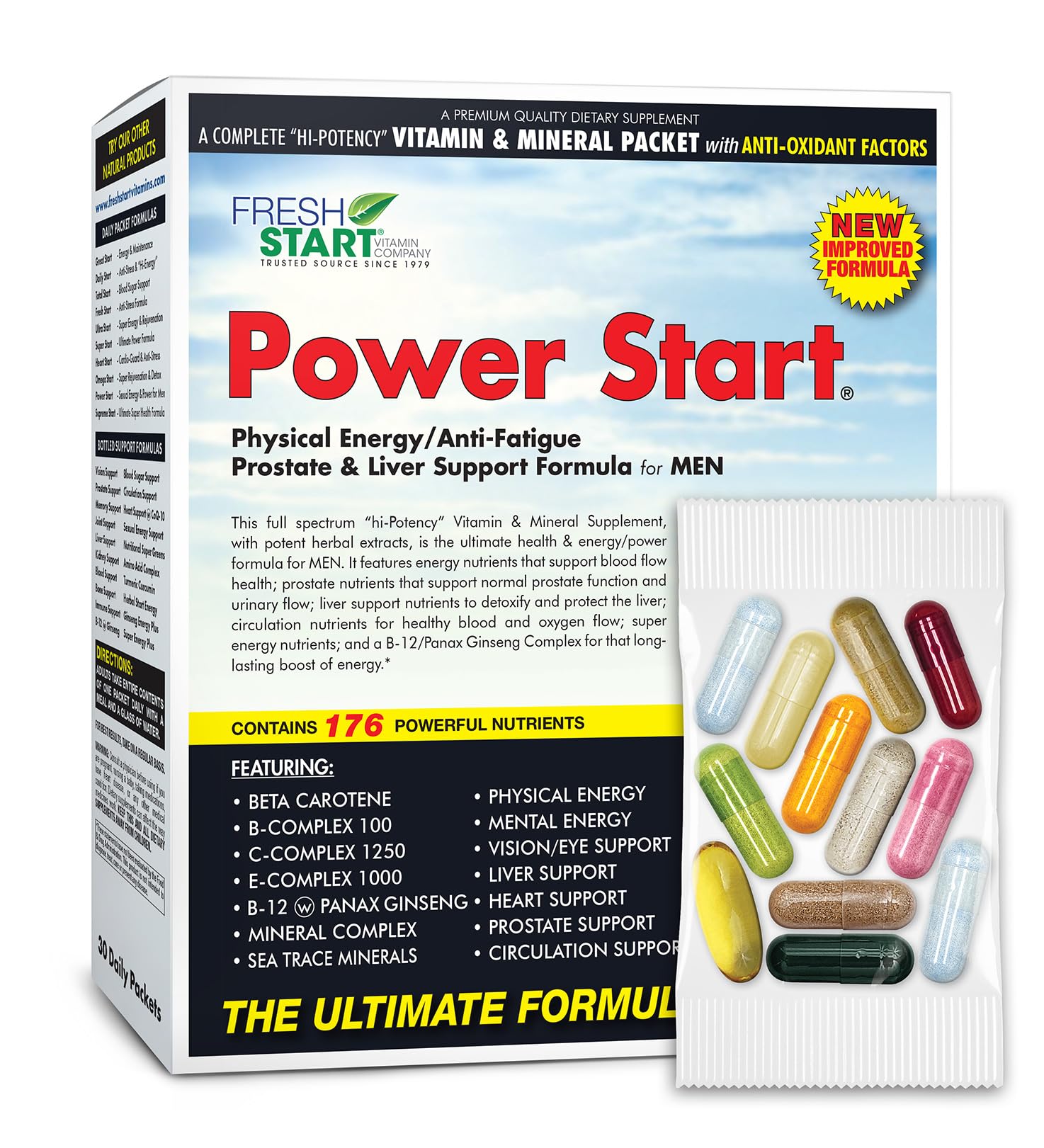 Power Start All-in-One Daily Multivitamin Pack | Men’s Energy, Stamina & Vitality Support | Vitamin B12, Tongkat Ali, Panax Ginseng, L-Arginine, Saw Palmetto & Pygeum | 30-Day Supply