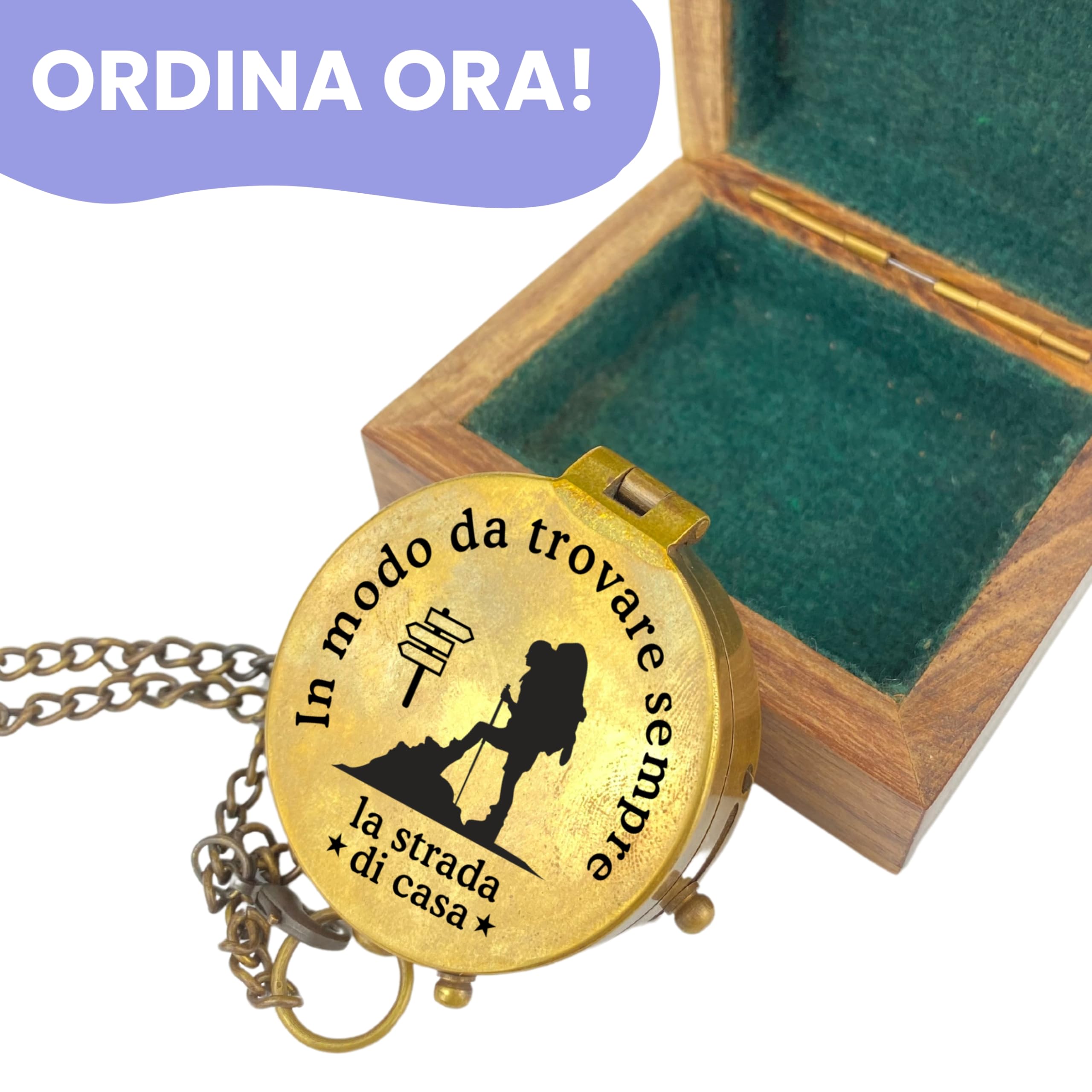 Personalizzata Bussola in Ottone con Incisione, Regalo