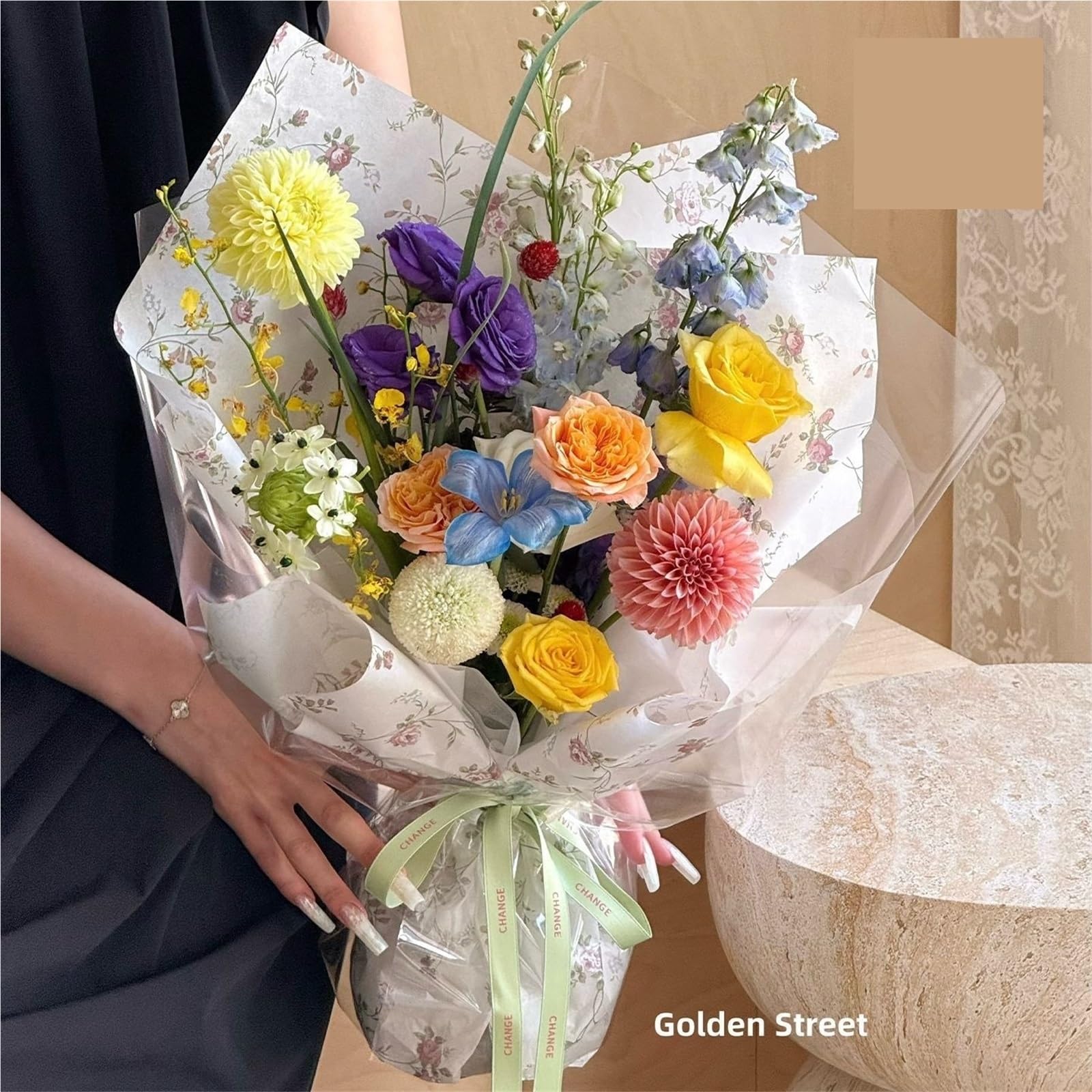 Carta Velina Carta arrotolata foderata a mano | Confezione da 20 pezzi di bouquet di fiori floreale(Style D)